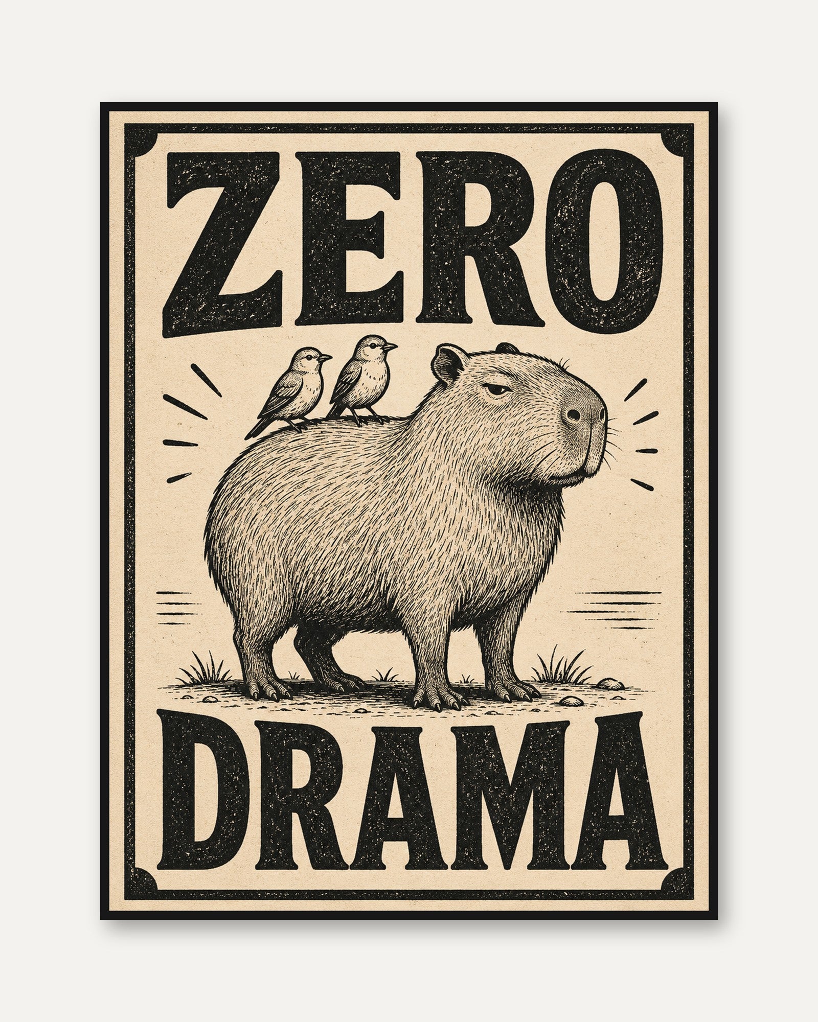 Capybara Wall Art Print – Retro Humor - framed