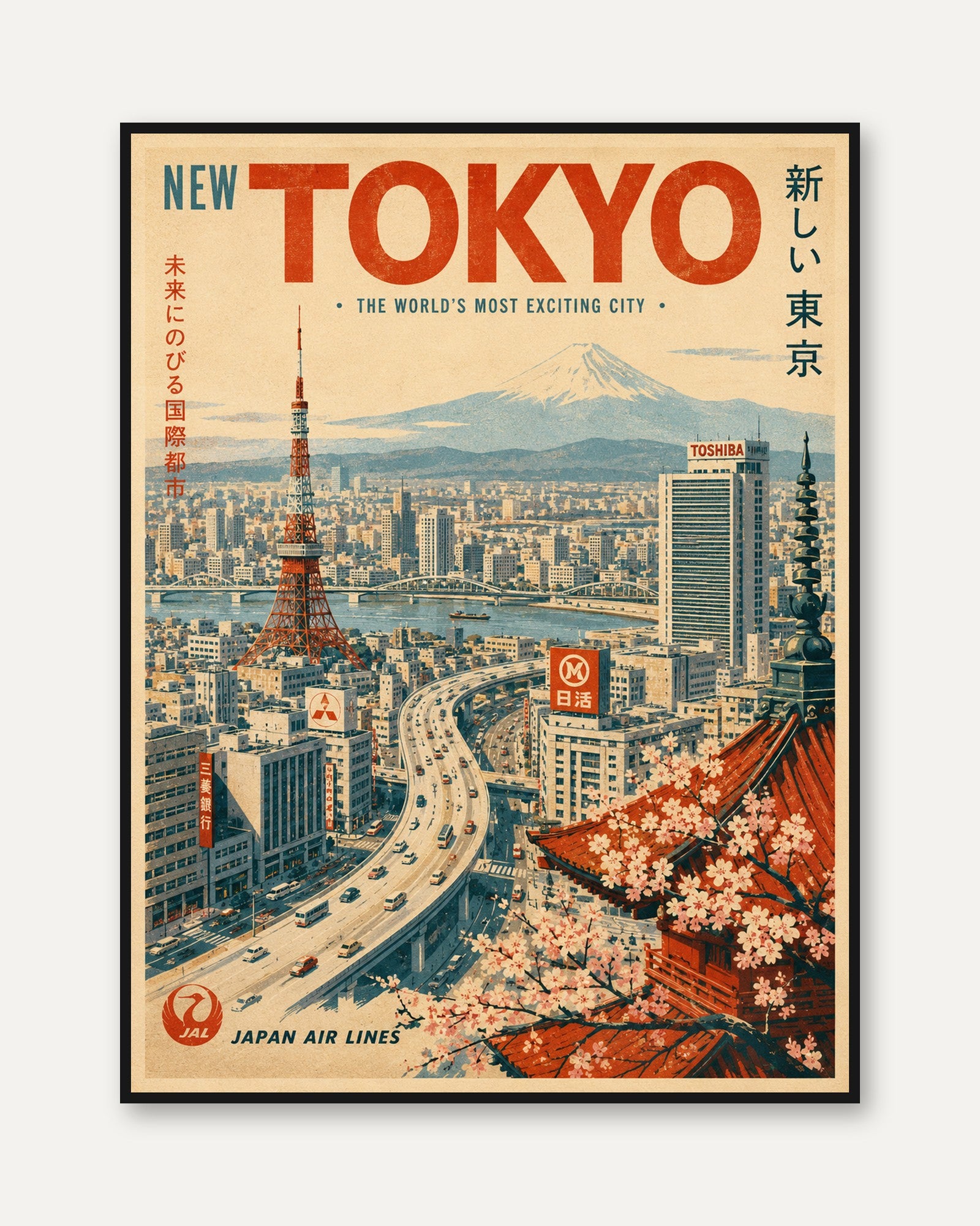 Tokyo Travel Poster – Vintage Japan Wall Art - framed