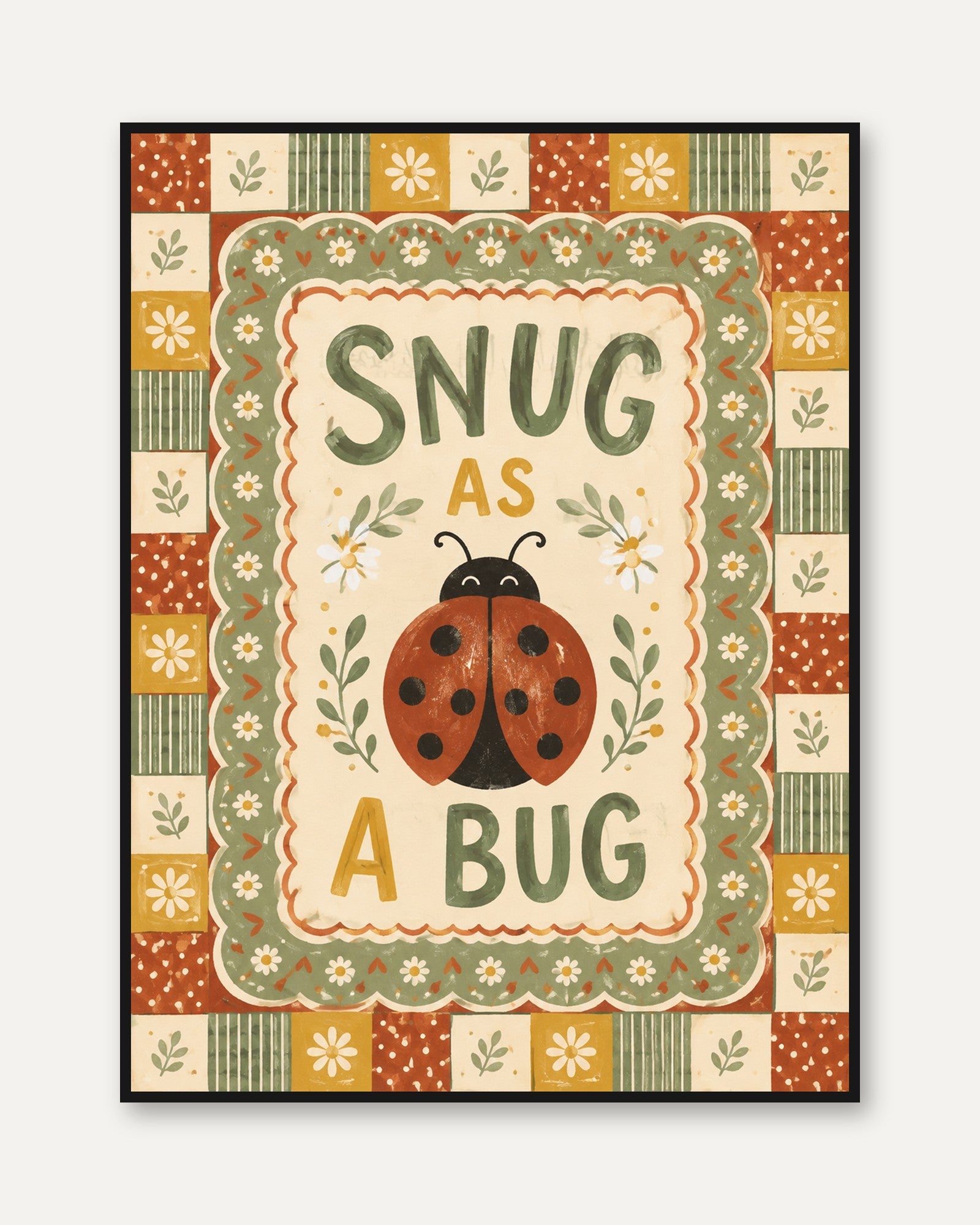 Snug As A Bug Print – Ladybug Nursery Wall Art - framed