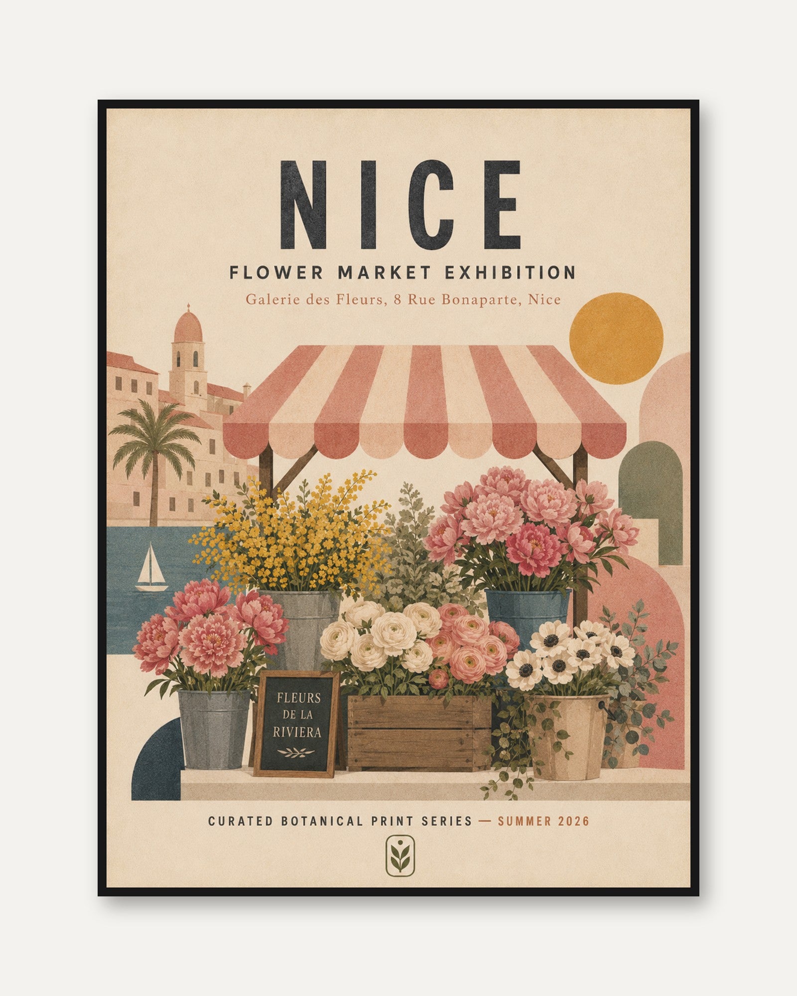Nice Flower Market Poster: Vintage French Riviera Botanical Art - framed