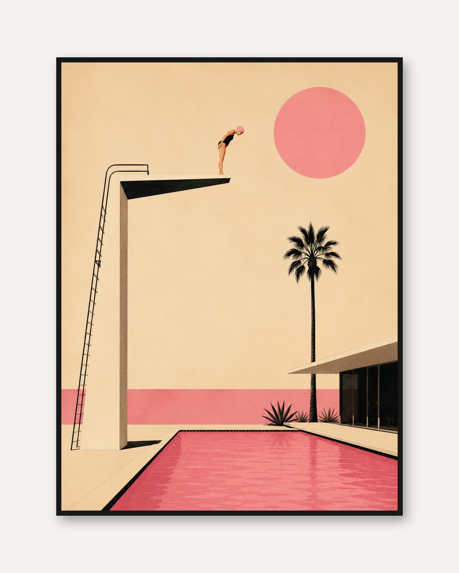 Minimalist Pool Art – Mid Century Modern Print - framed