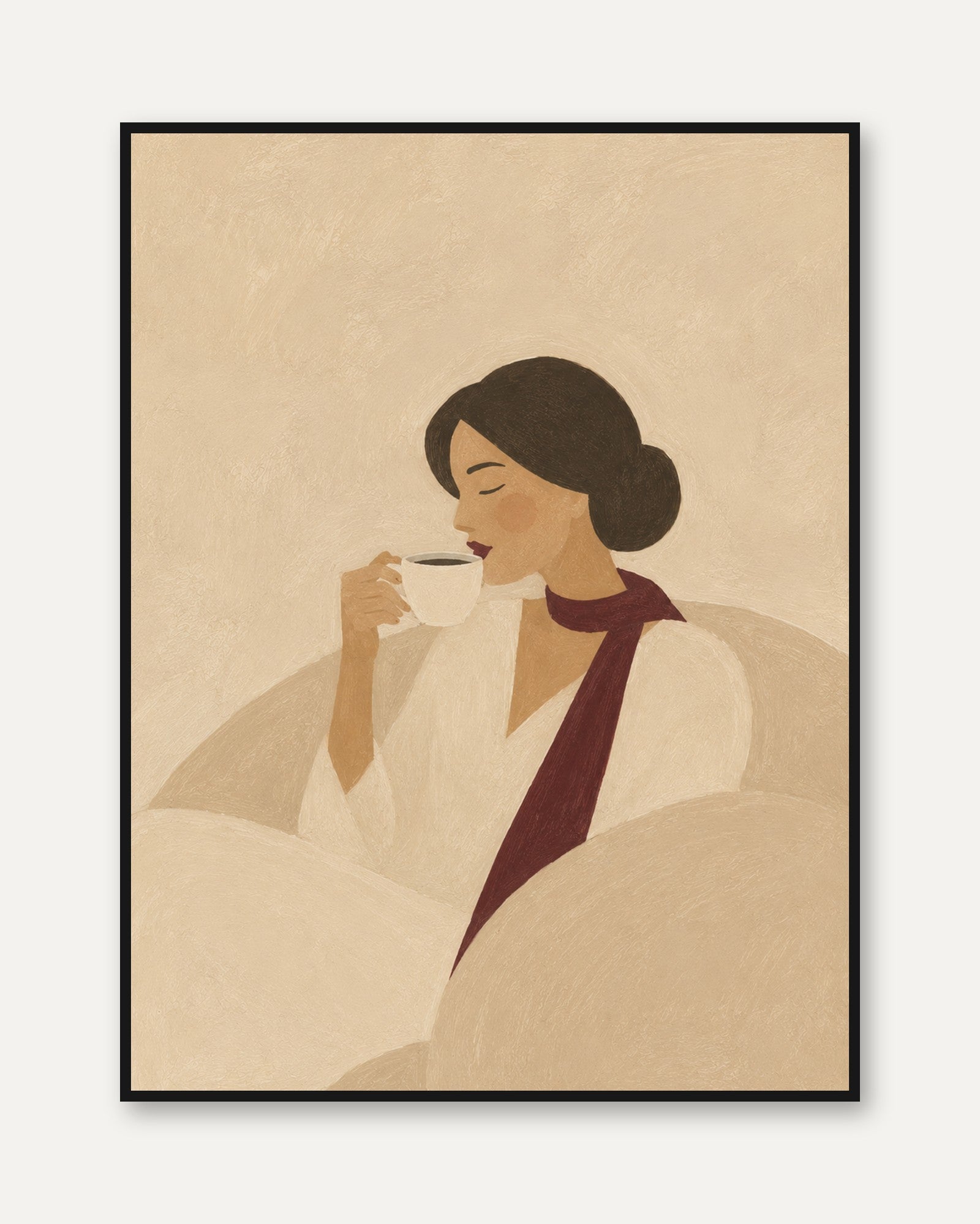 Coffee Lover Wall Art – Minimalist Woman Portrait - framed