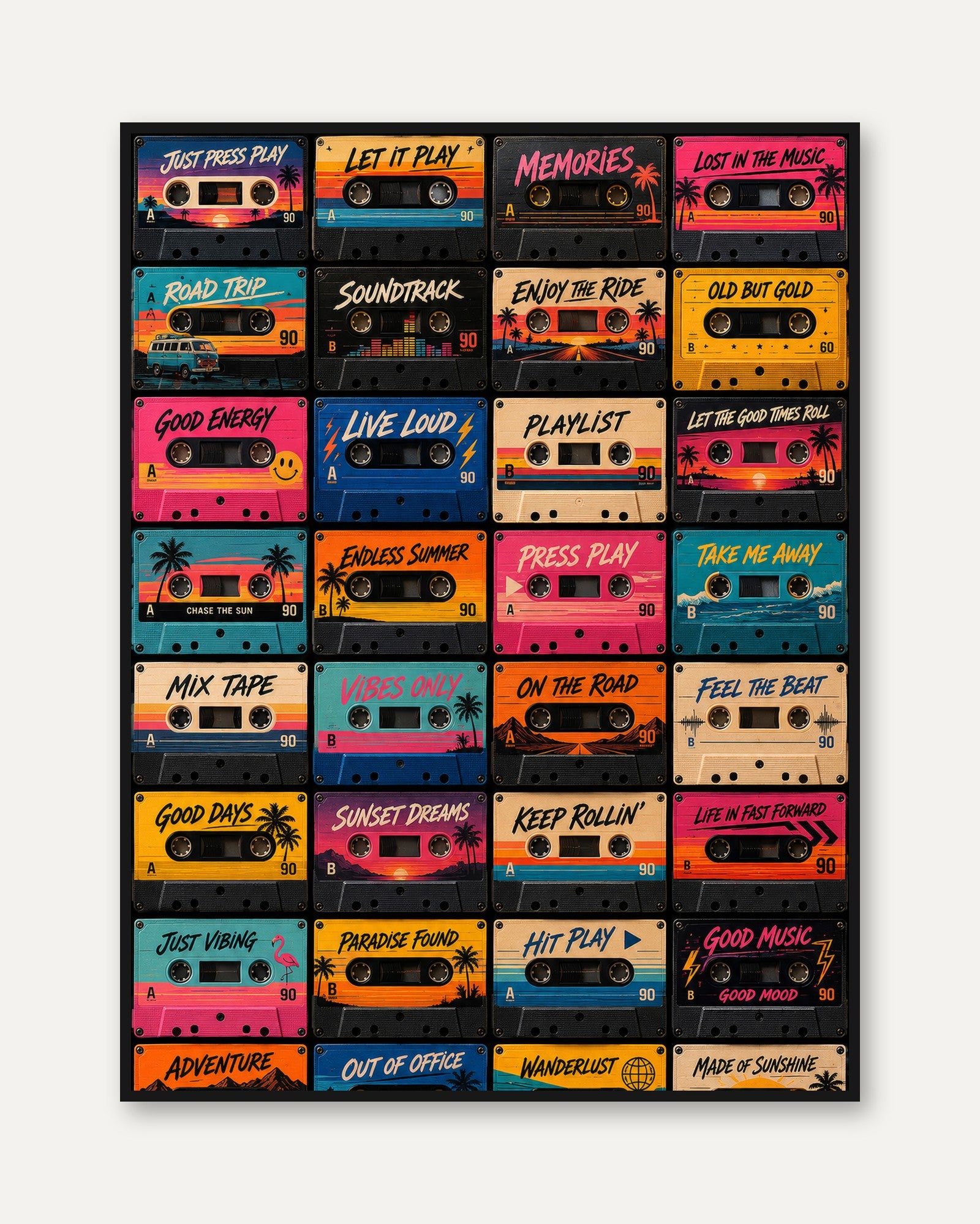 Retro Music Print – Cassette Tapes - framed
