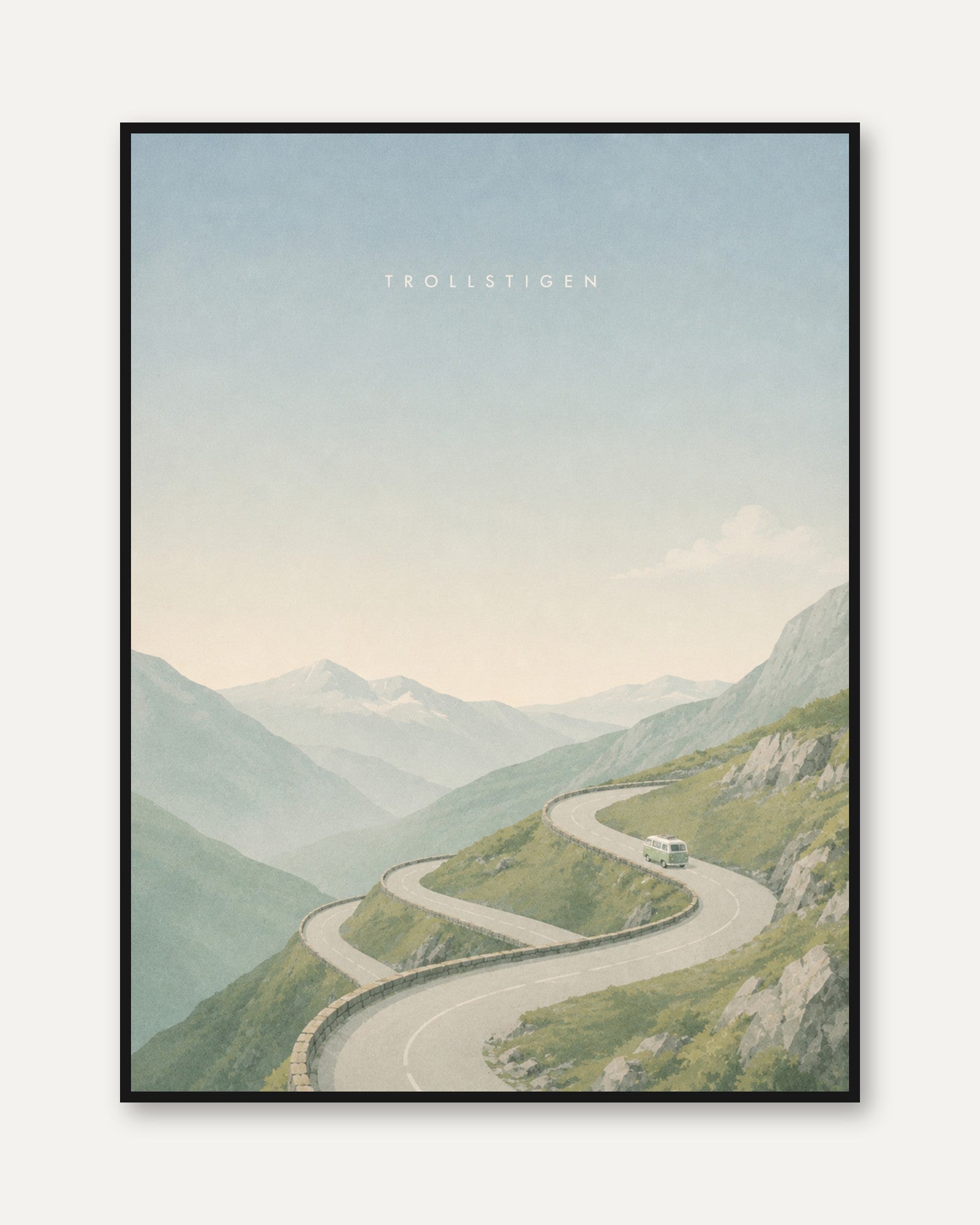 Trollstigen Mountain Road Poster: Pastel Nordic Landscape Art - framed
