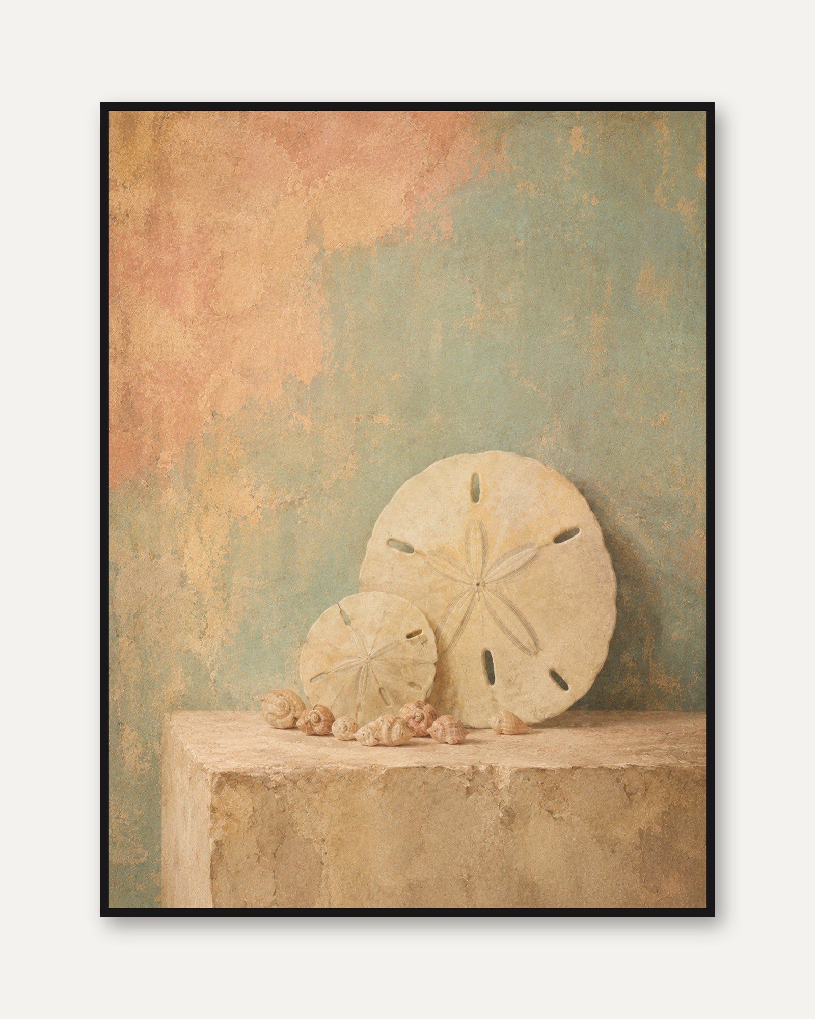 Sand Dollar Shells Wall Art: Coastal Still Life in Muted Tones - framed