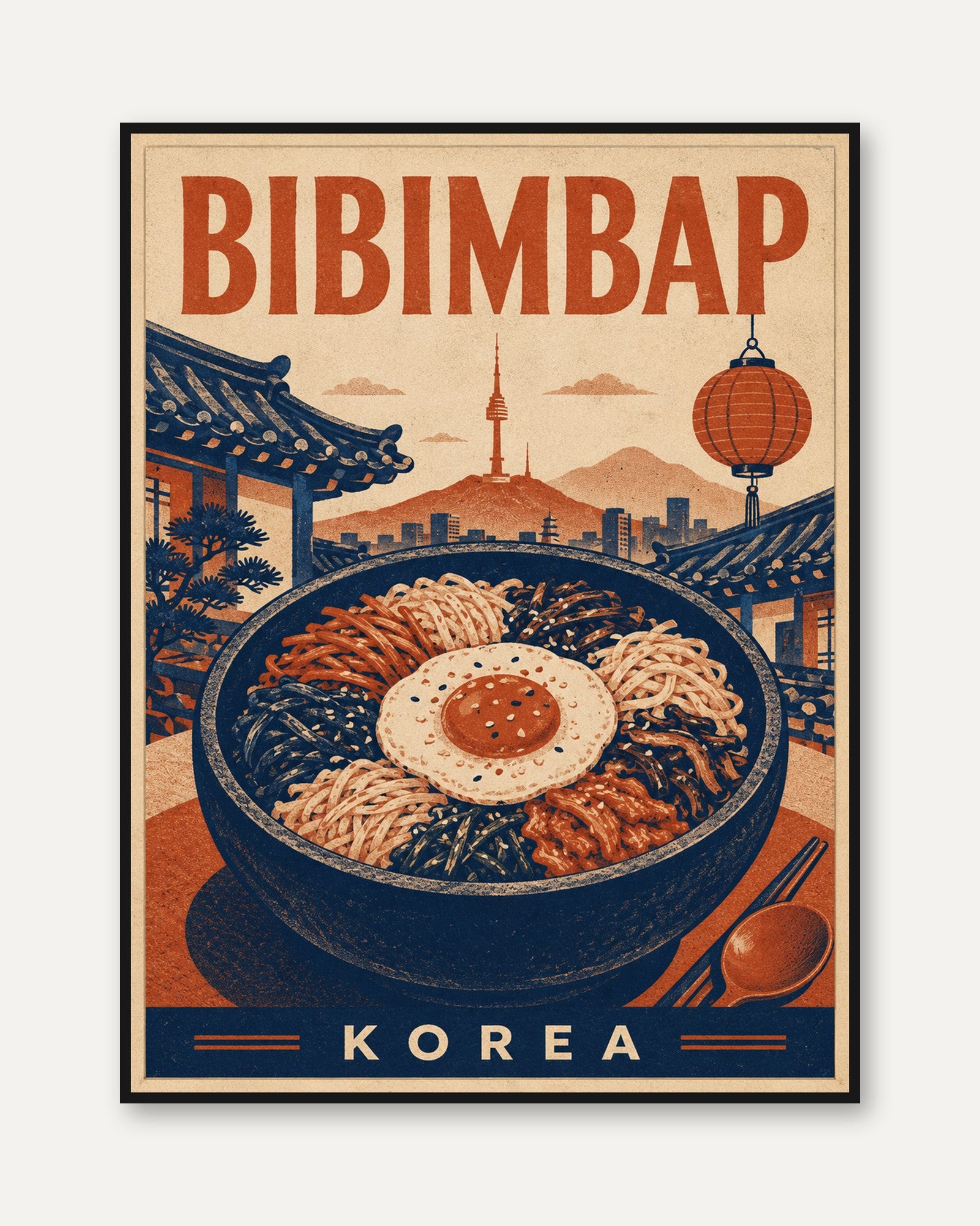 Korean Food Wall Art: Bibimbap Vintage Travel Poster - framed