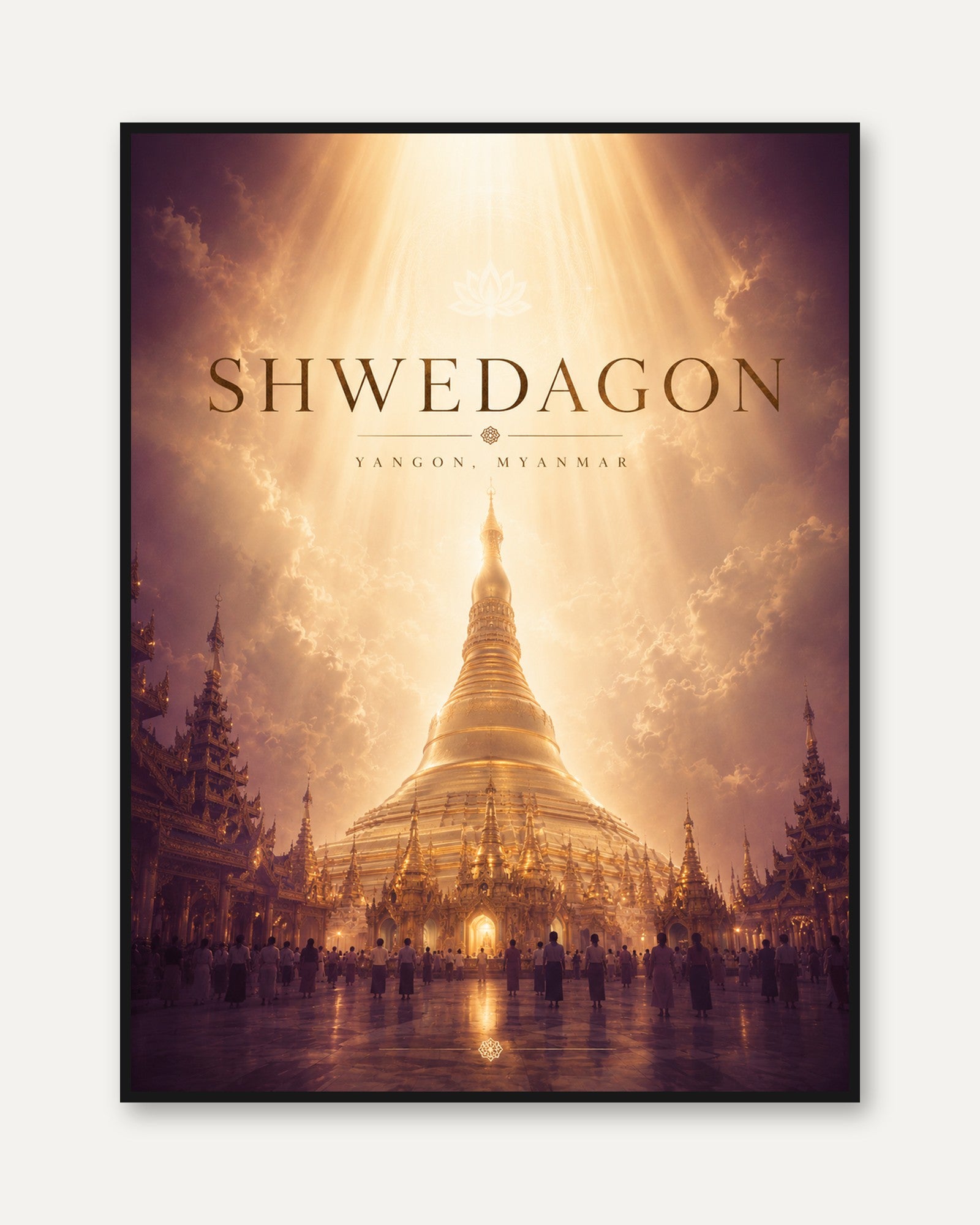 Myanmar Travel Poster – Shwedagon Pagoda Print - framed