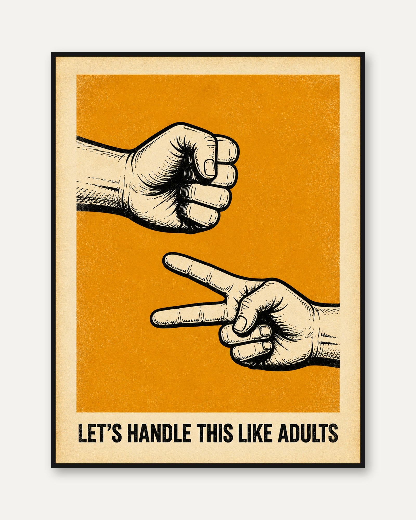 Rock Paper Scissors Vintage Poster: Retro Orange Typography Art - framed