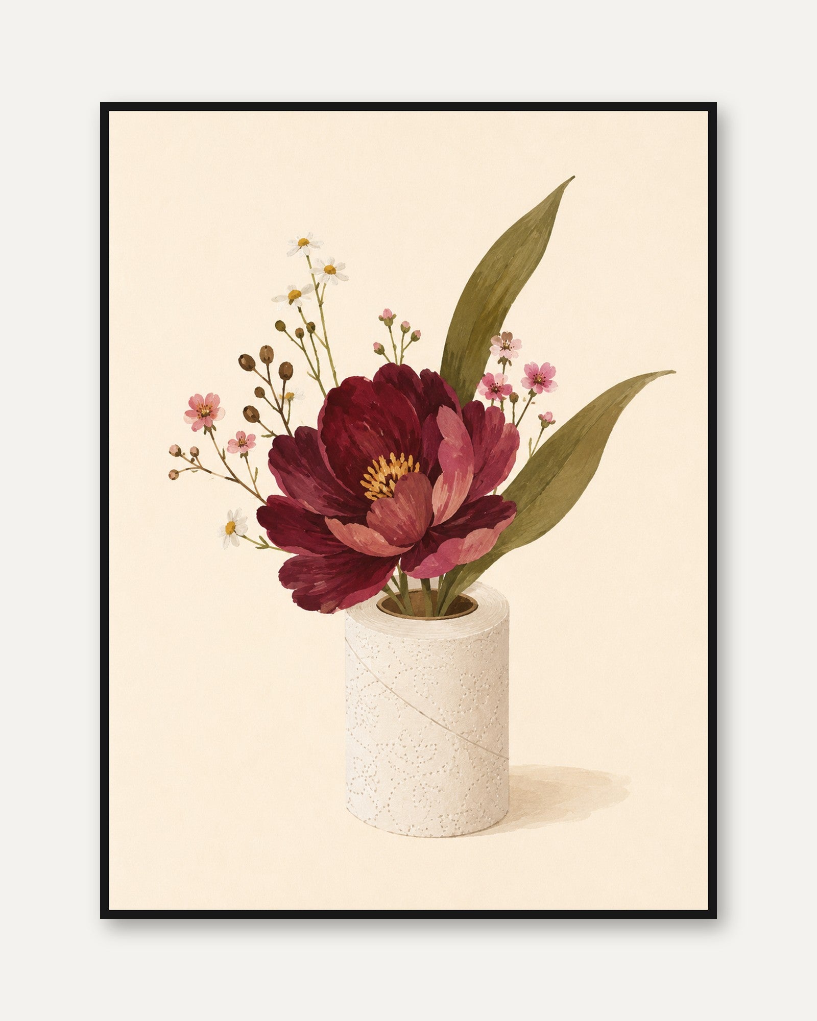 Burgundy Floral Vase Print - framed