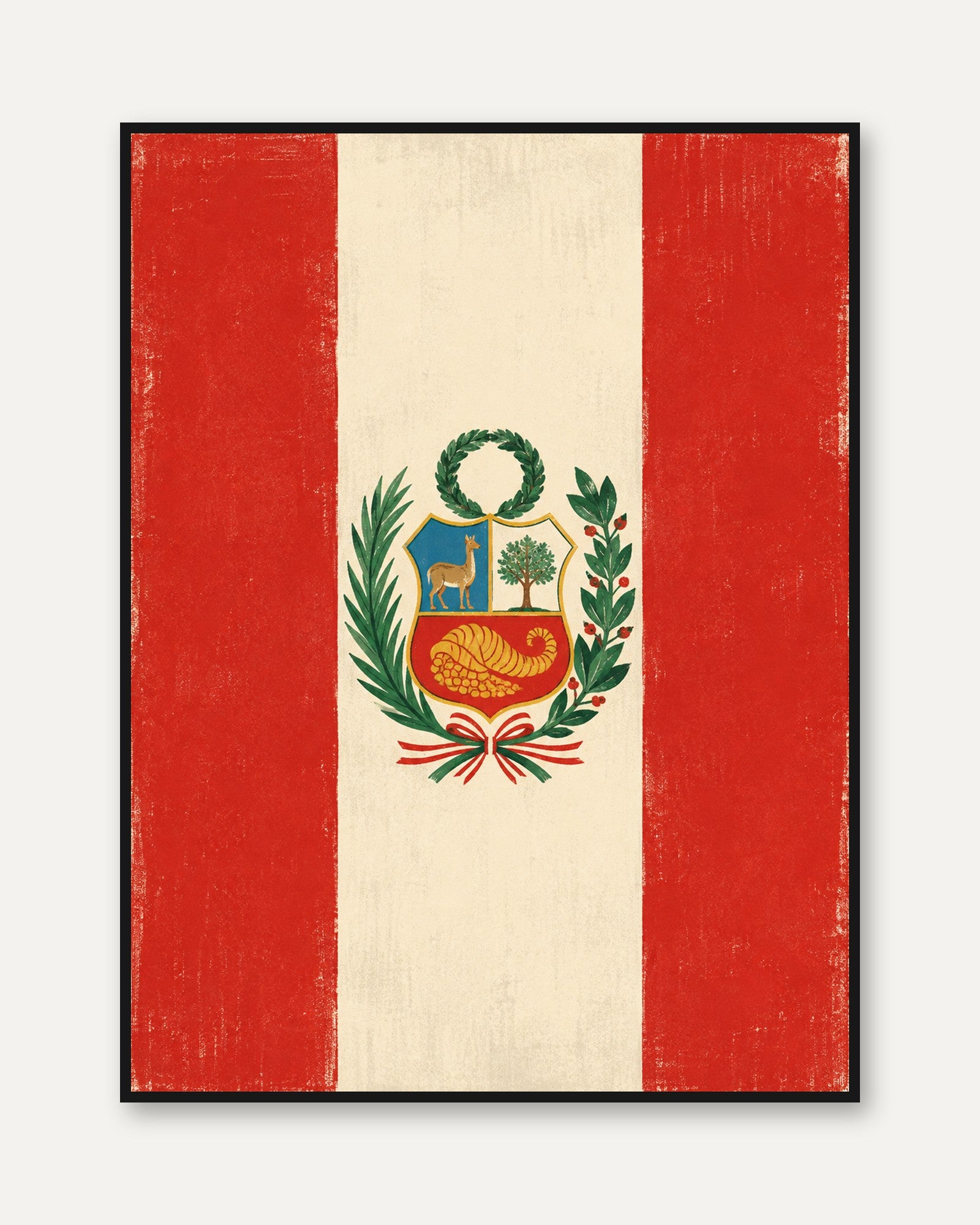 Peru Flag Wall Art – Vintage Peruvian Print - framed