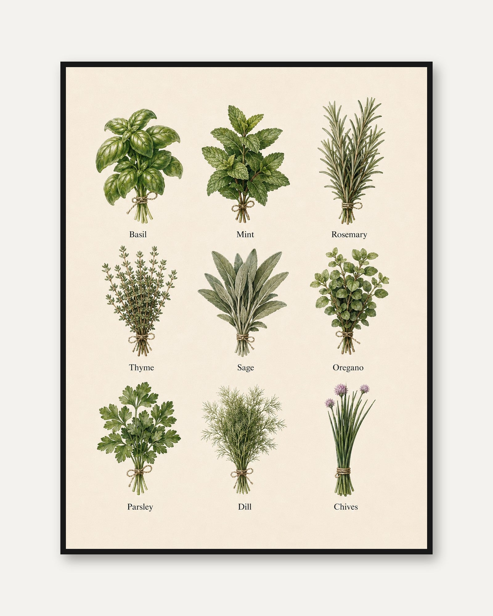 Herb Wall Art – Kitchen Botanical Print - framed
