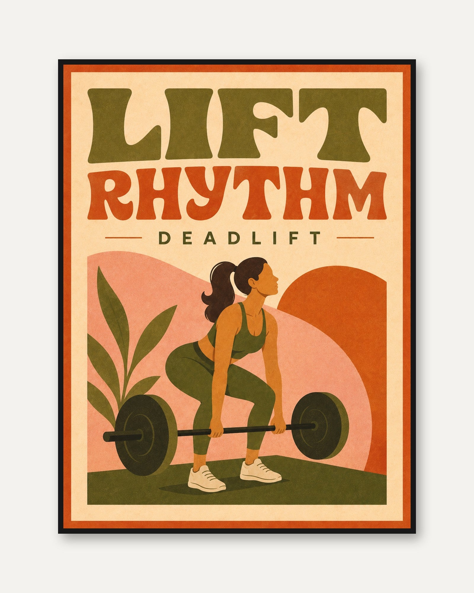 Vintage Deadlift Poster Print: Retro Gym Art in Warm 70s Colors - framed