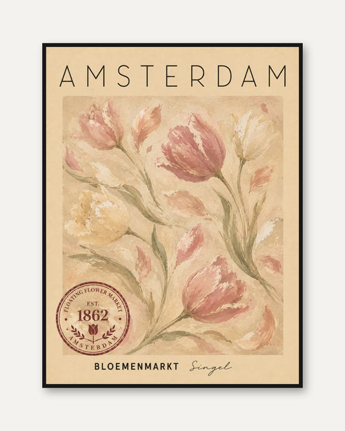 Amsterdam Travel Poster – Vintage Tulip Print - framed