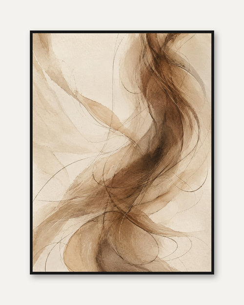 Abstract Flowing Lines Art Print: Sepia Organic Forms - framed