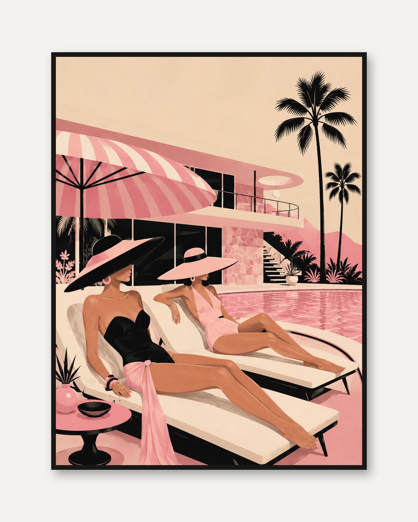 Poolside Wall Art – Retro Summer Print - framed