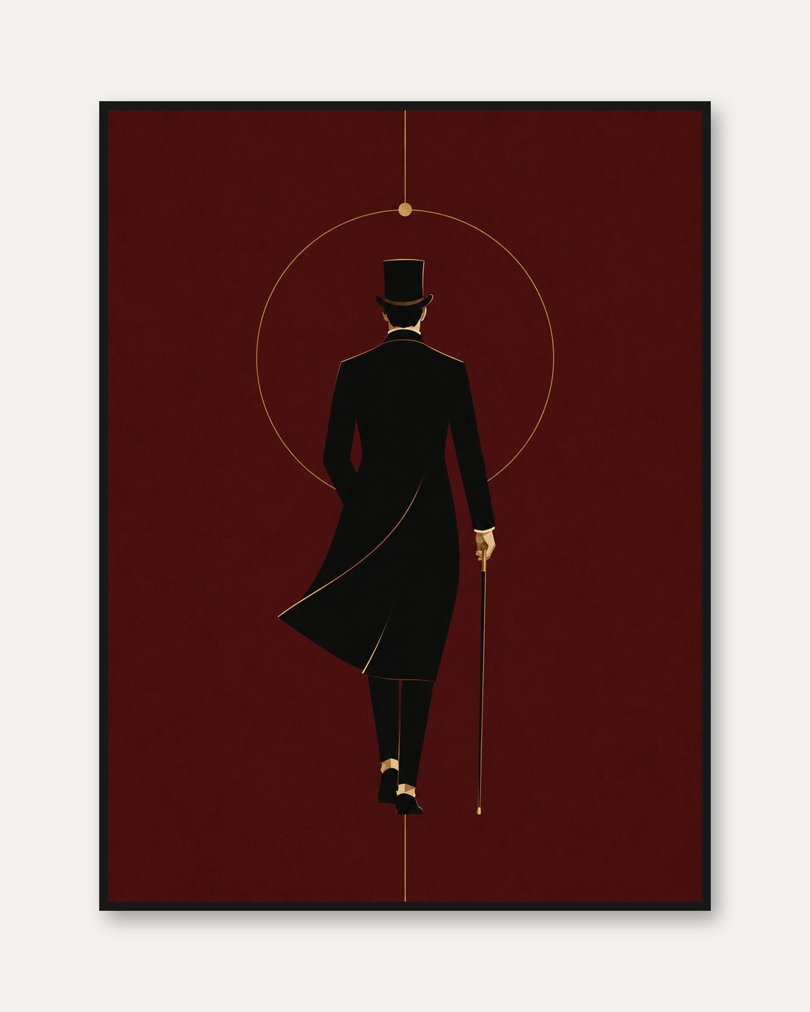 Victorian Gentleman Silhouette Art Print: Minimalist Red Noir - framed