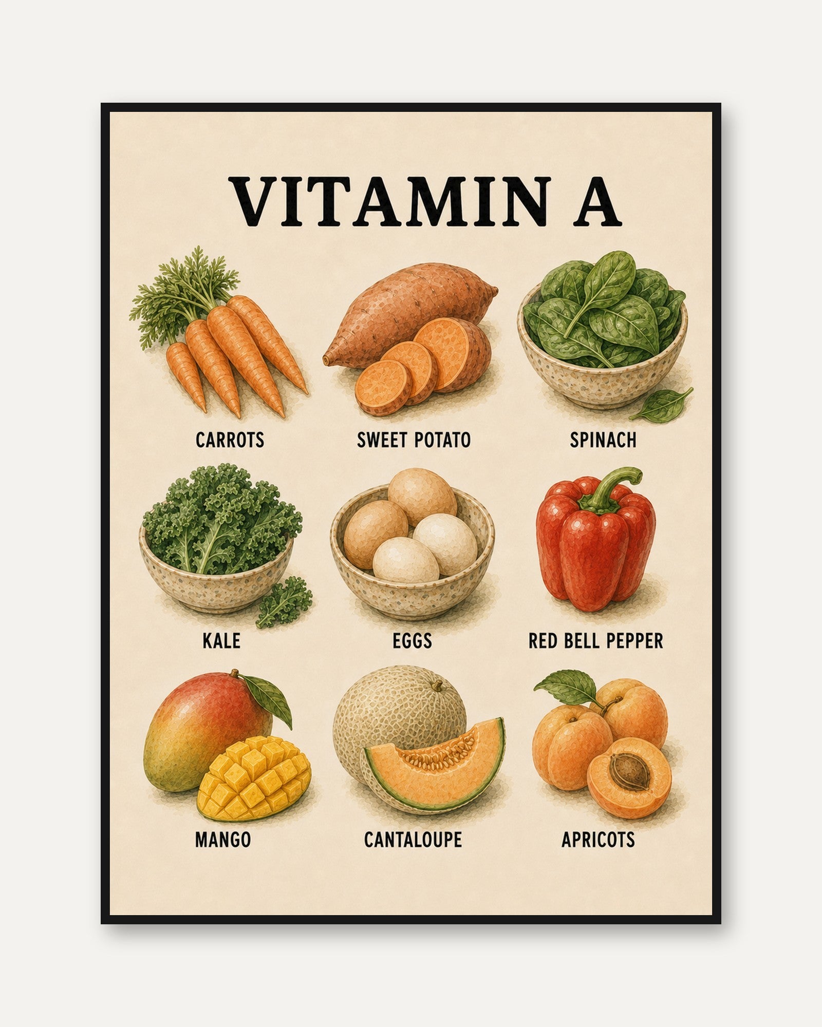 Vitamin A Foods Poster - framed