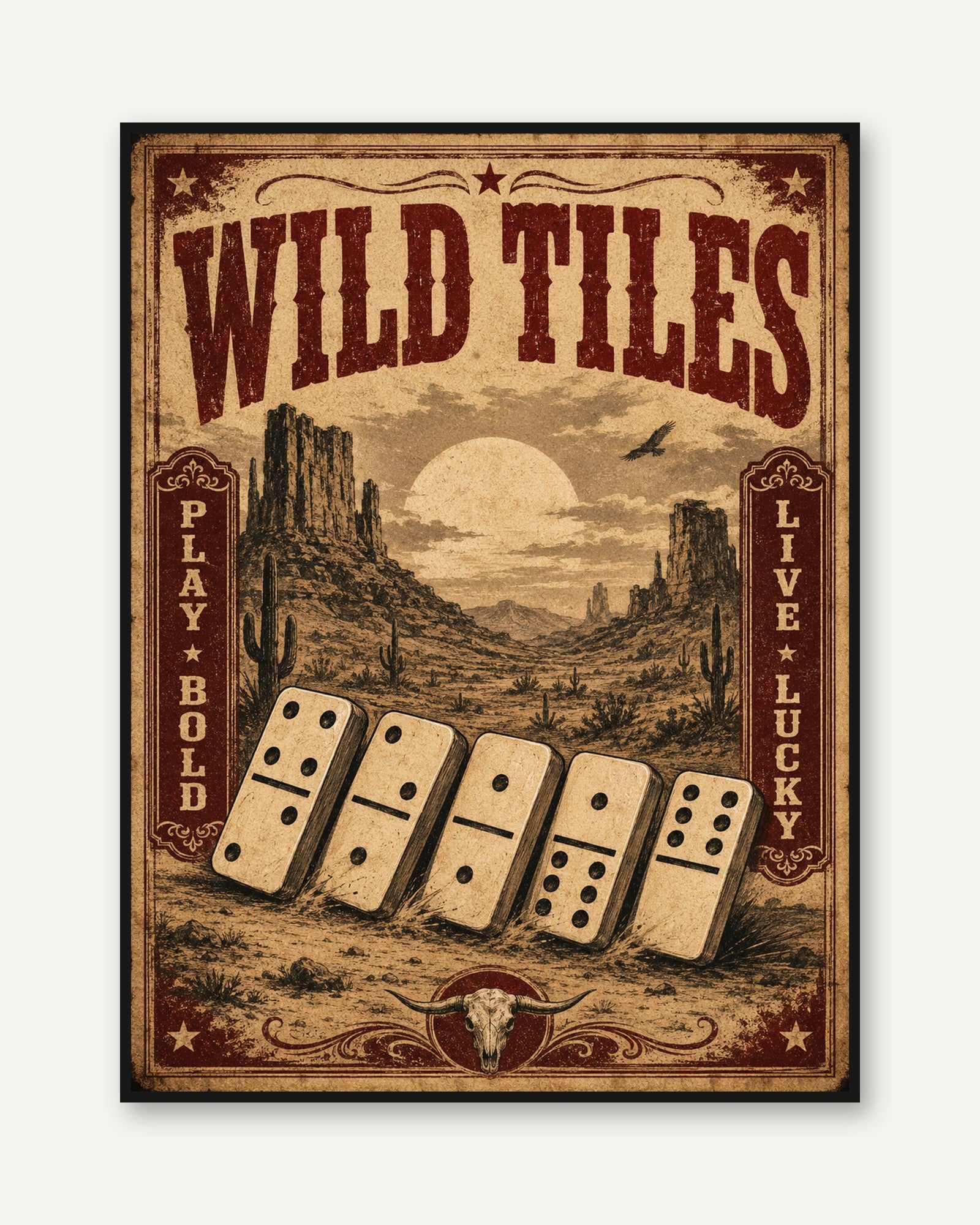 Wild Tiles Poster: Vintage Western Desert Dominoes Art Print - framed
