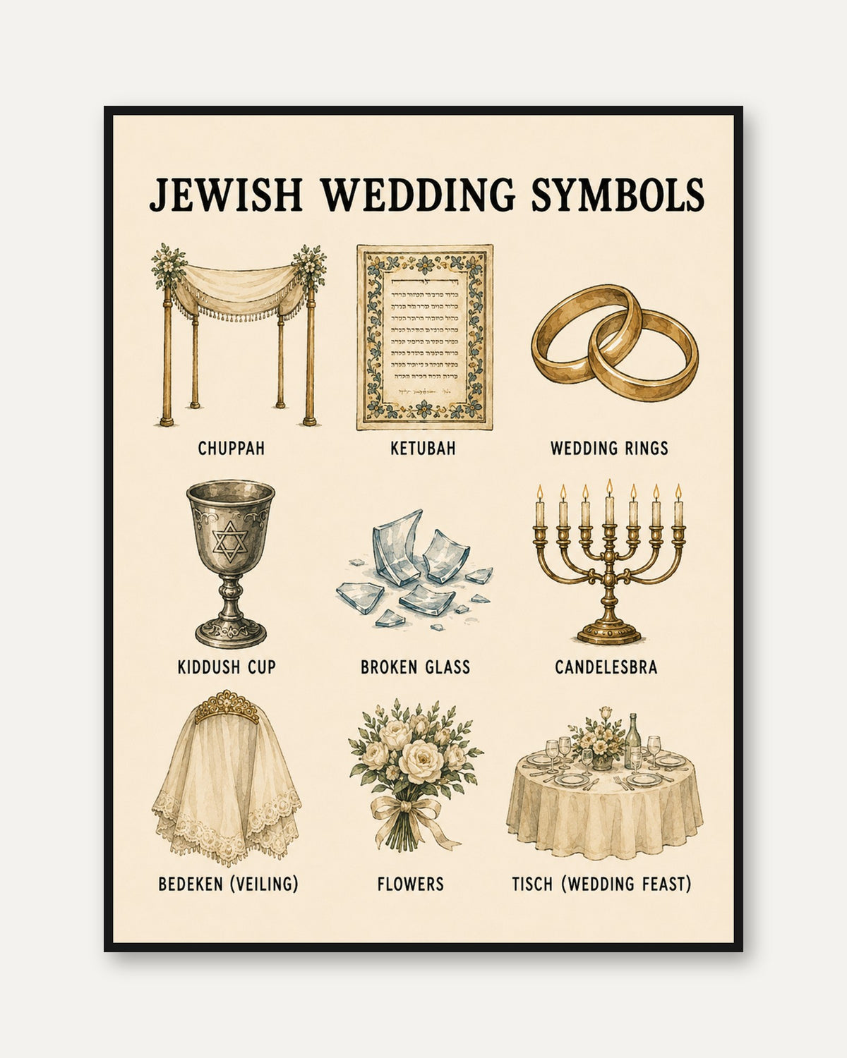 Wedding Symbols Wall Art: Jewish Tradition - framed