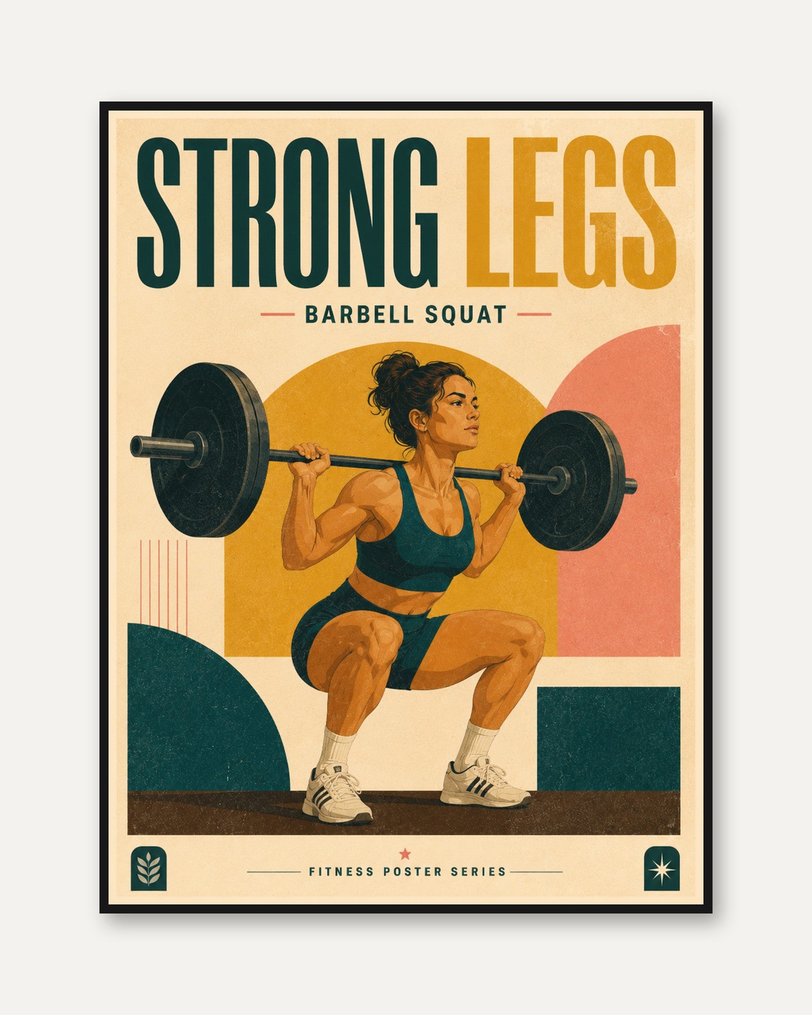Retro Barbell Squat Poster - framed