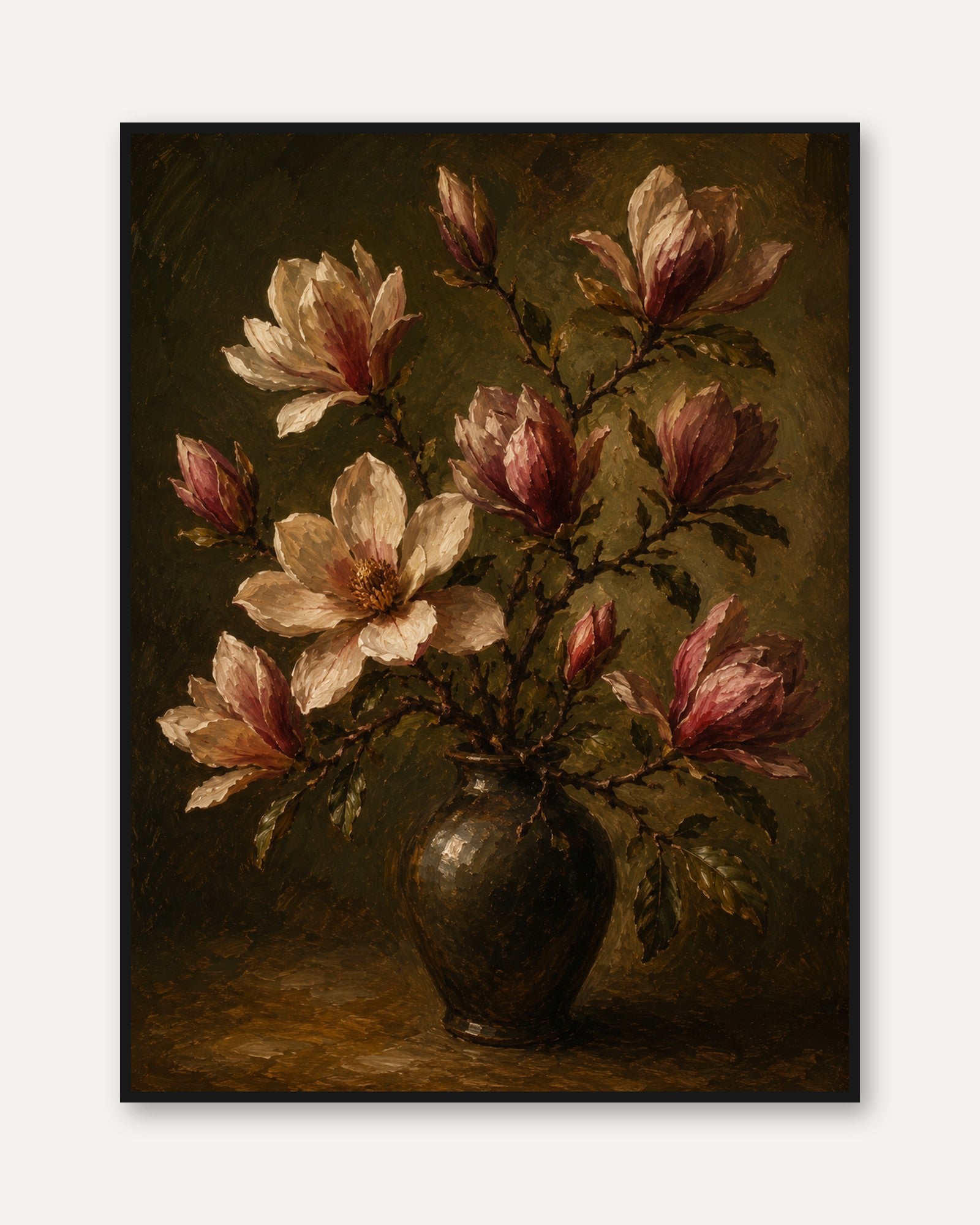 Magnolia Wall Art – Vintage Floral Print - framed