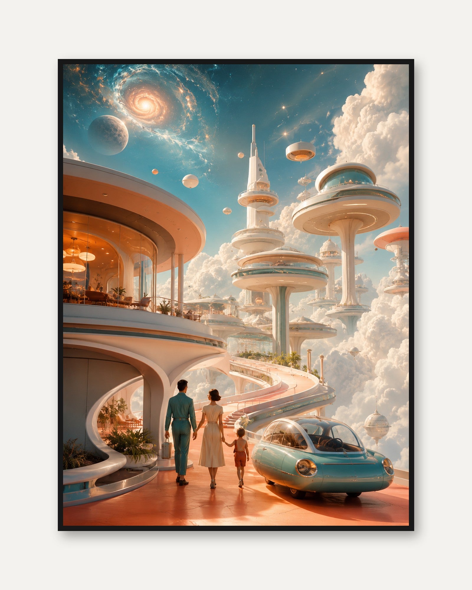 Retro Future City Poster: Mid-Century Space Architecture Print - framed