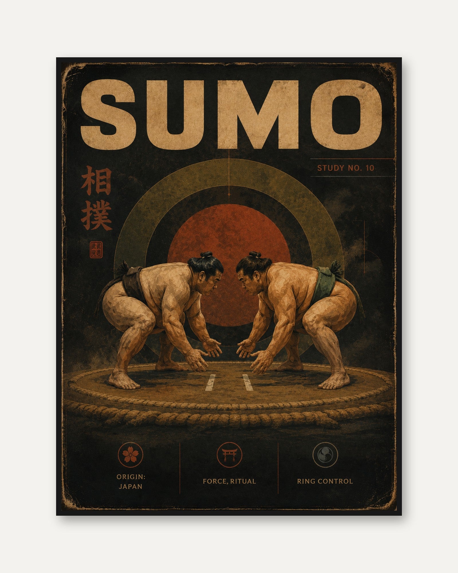 Sumo Wrestling Wall Art: Japanese Vintage Poster - framed