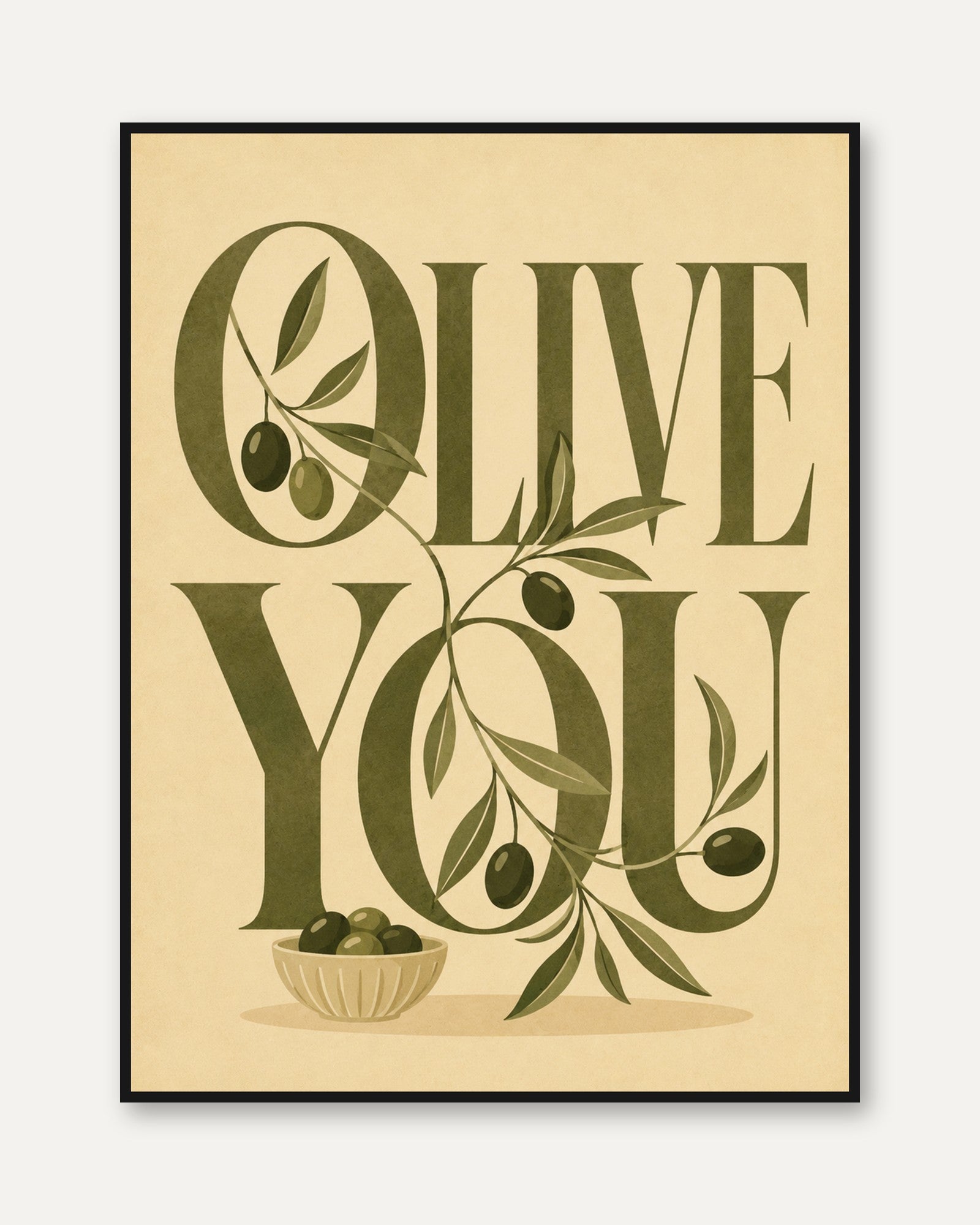 Olive You Wall Art: Mid-Century Botanical Print (Kitchen & Dining) - framed