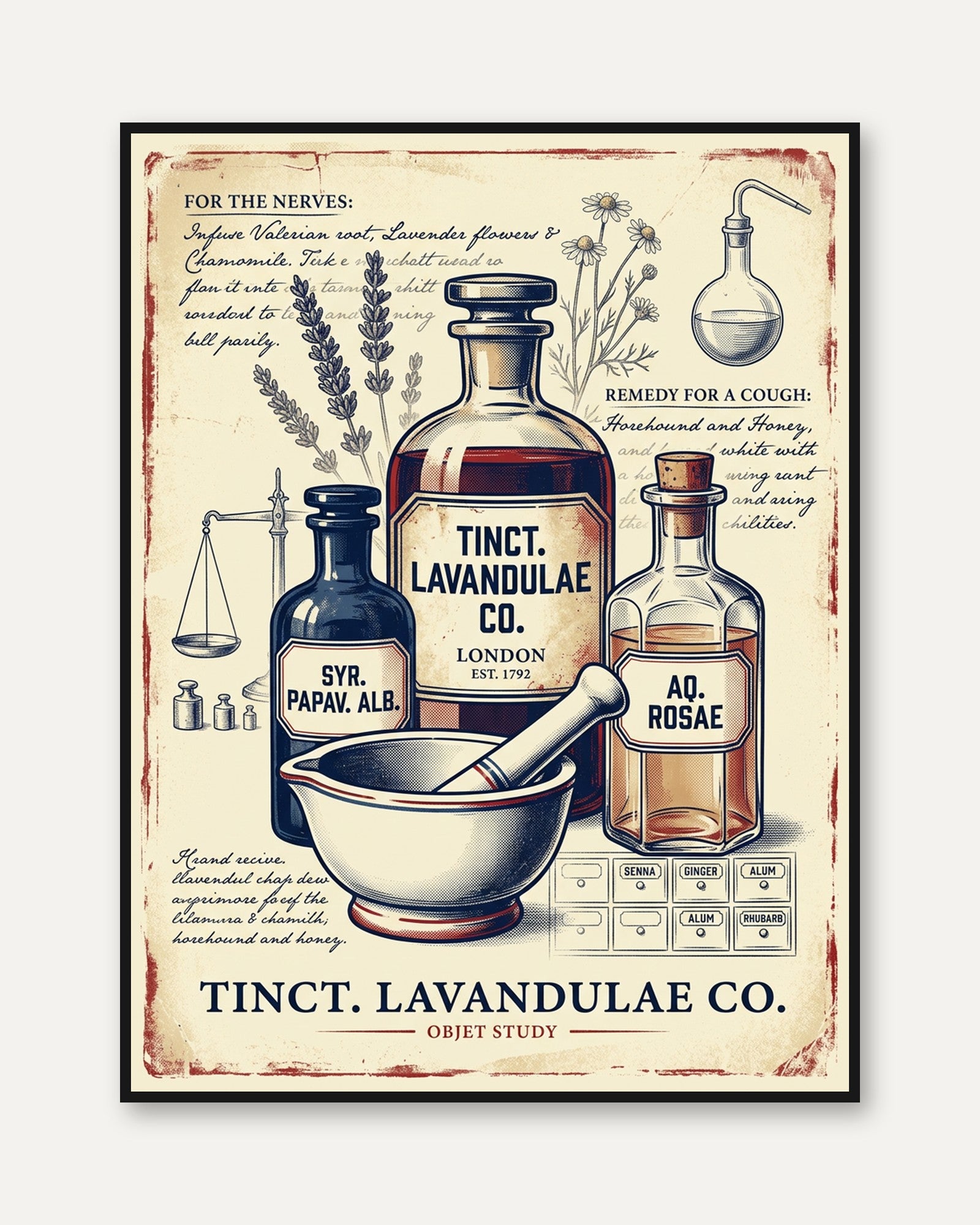 Vintage Apothecary Print — Botanical Medicine Illustration - framed