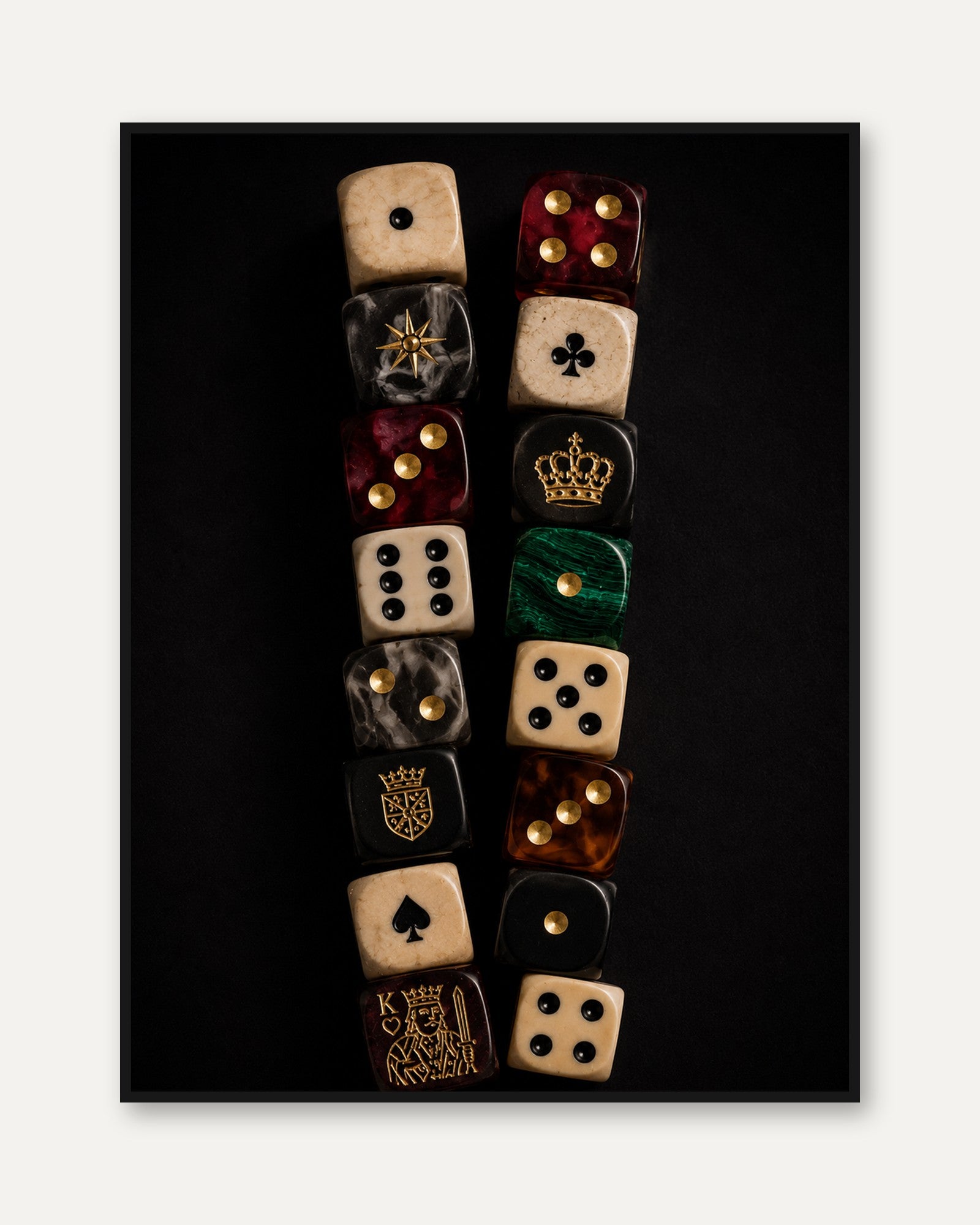 Vintage Dice Art Print – Dark Academia Wall Art - framed
