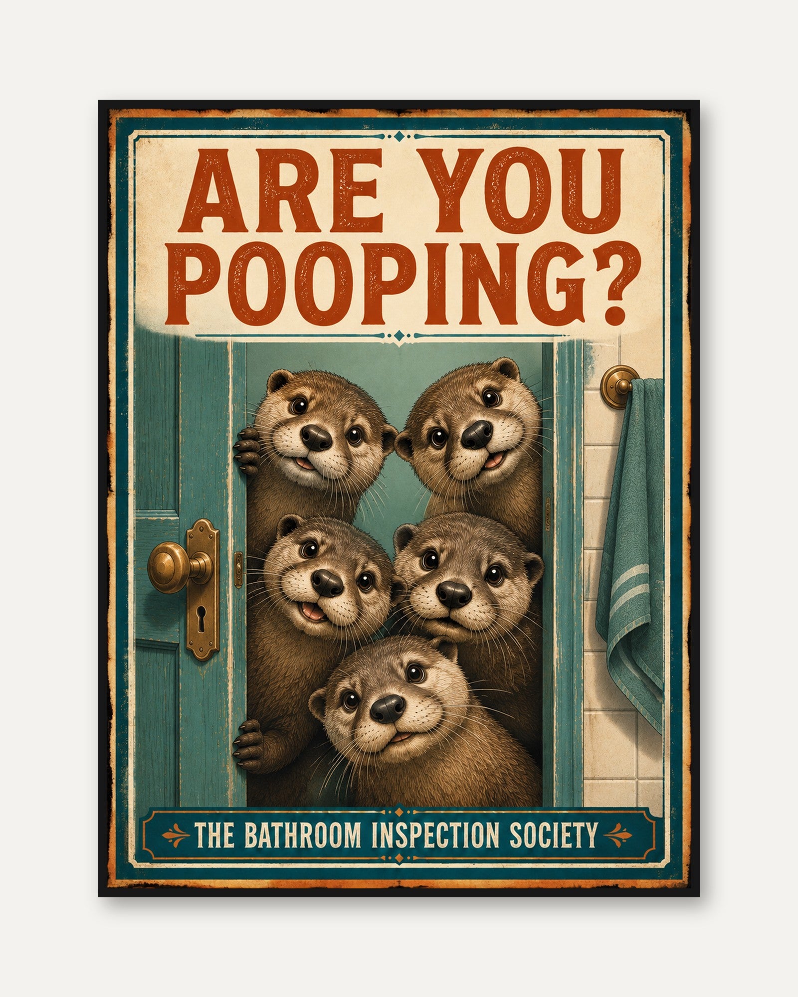 Bathroom Wall Art: Vintage Otter Humor - framed