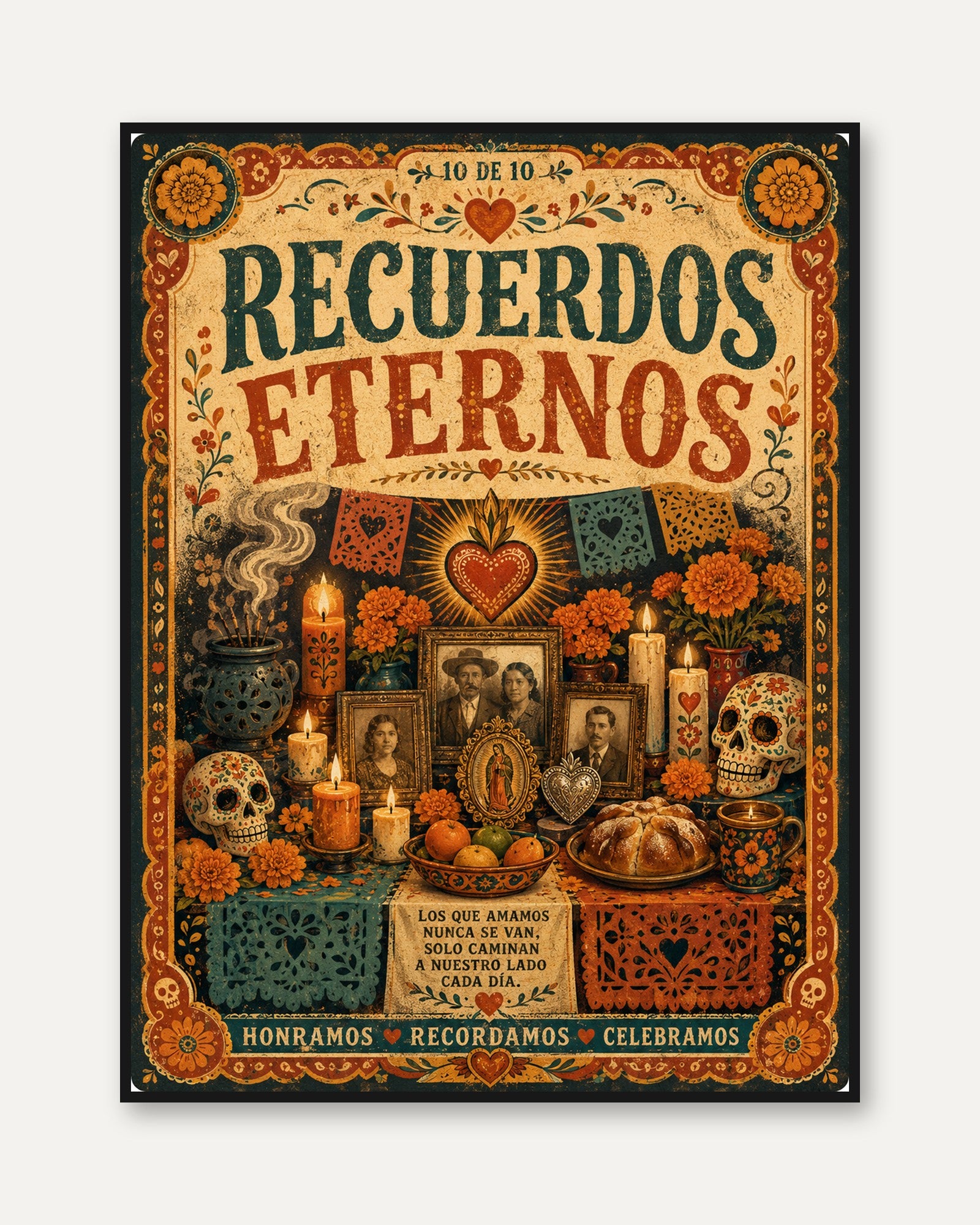 Recuerdos Eternos Print: Day of the Dead Altar Art - framed