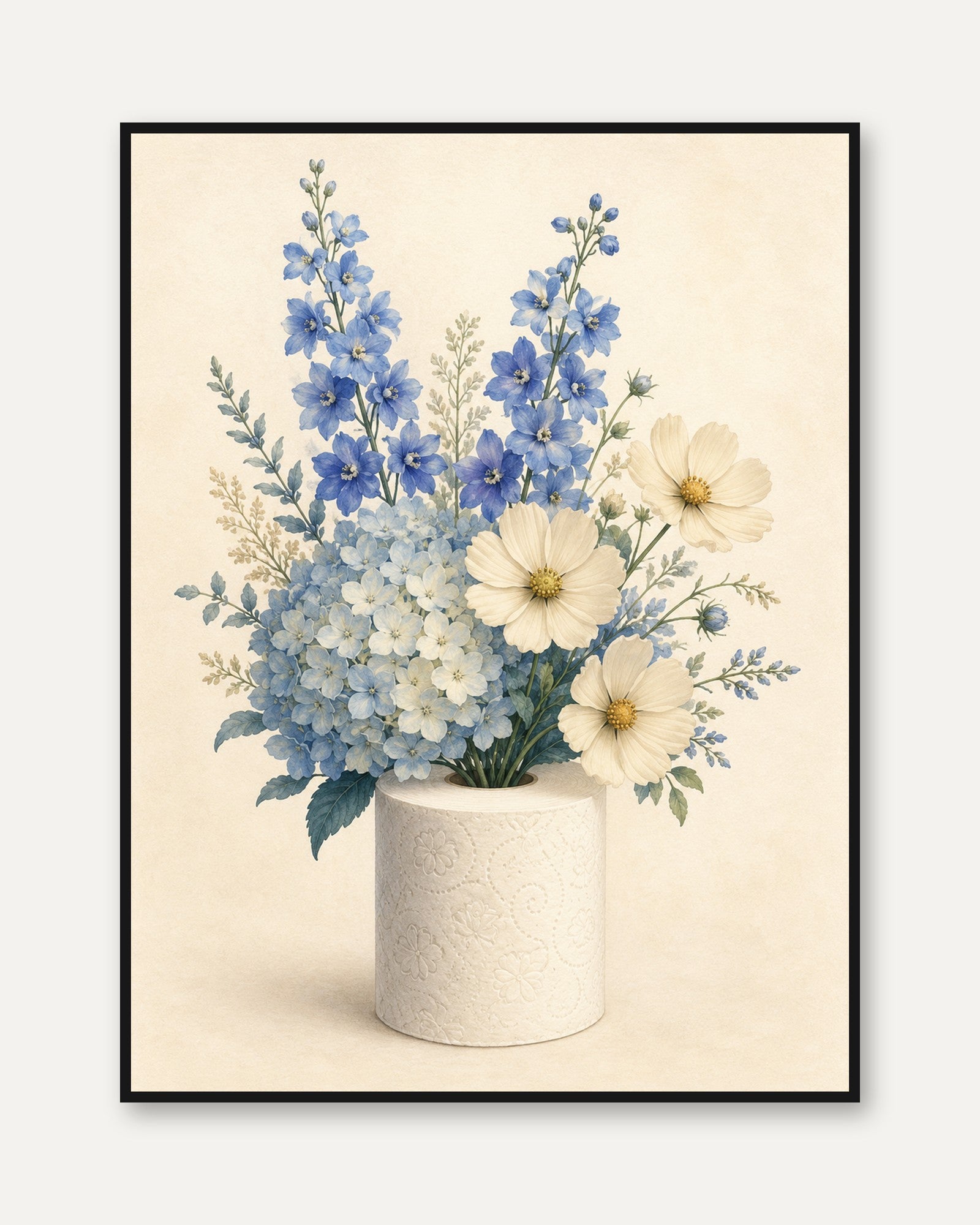 Blue Delphinium Bouquet Print: Vintage Botanical Wall Art - framed