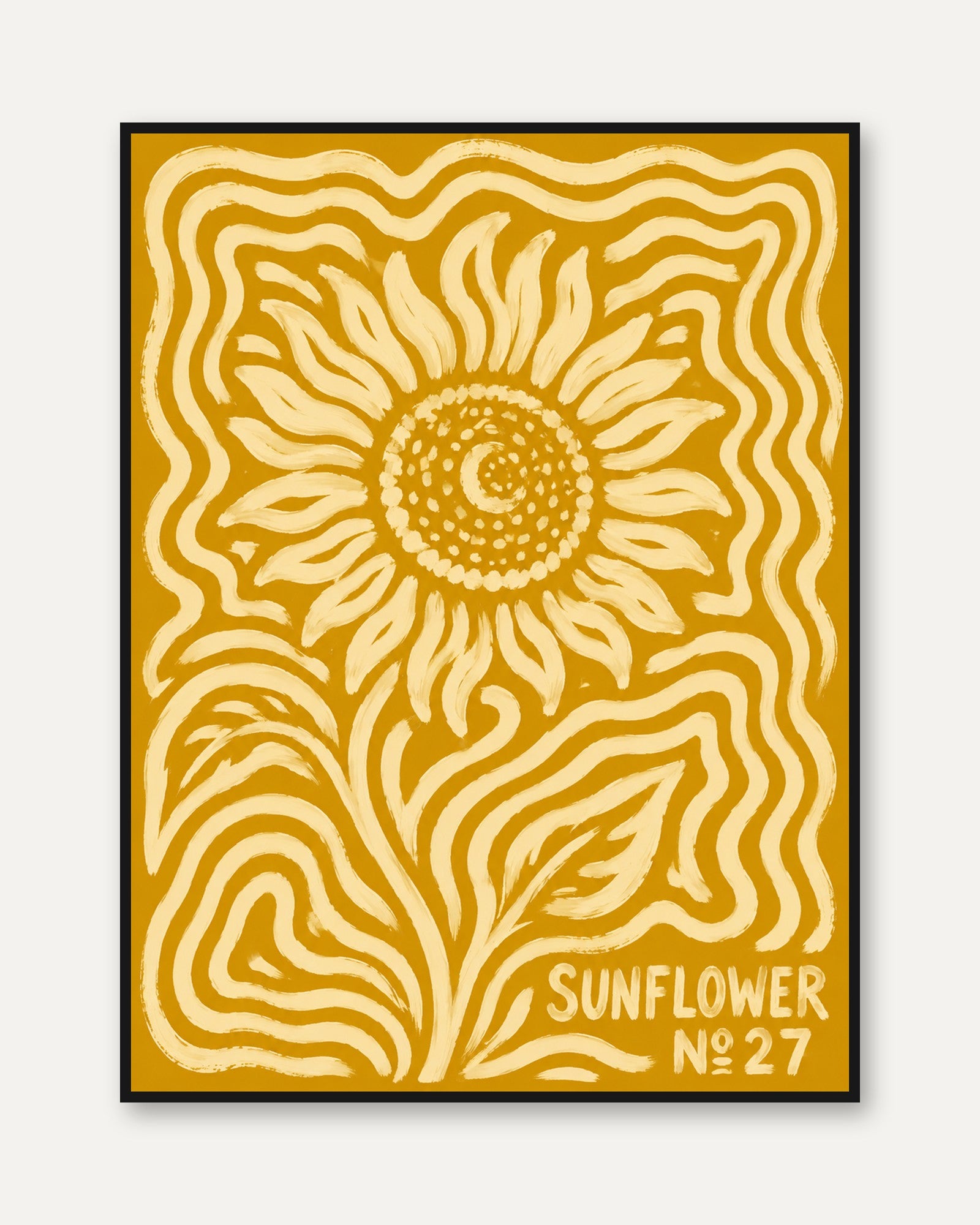 Sunflower Wall Art – Retro Floral Print - framed