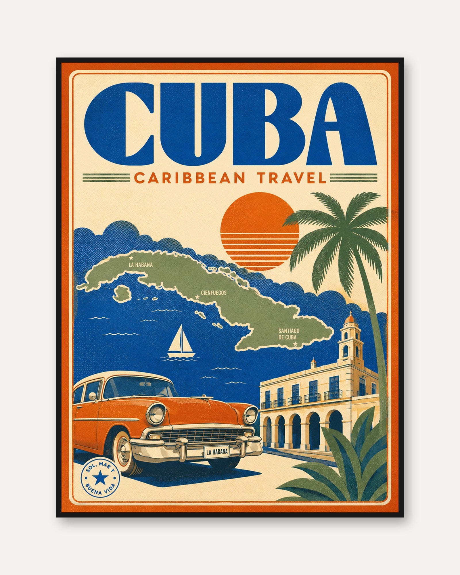 Cuba Travel Poster – Caribbean Wall Art - framed