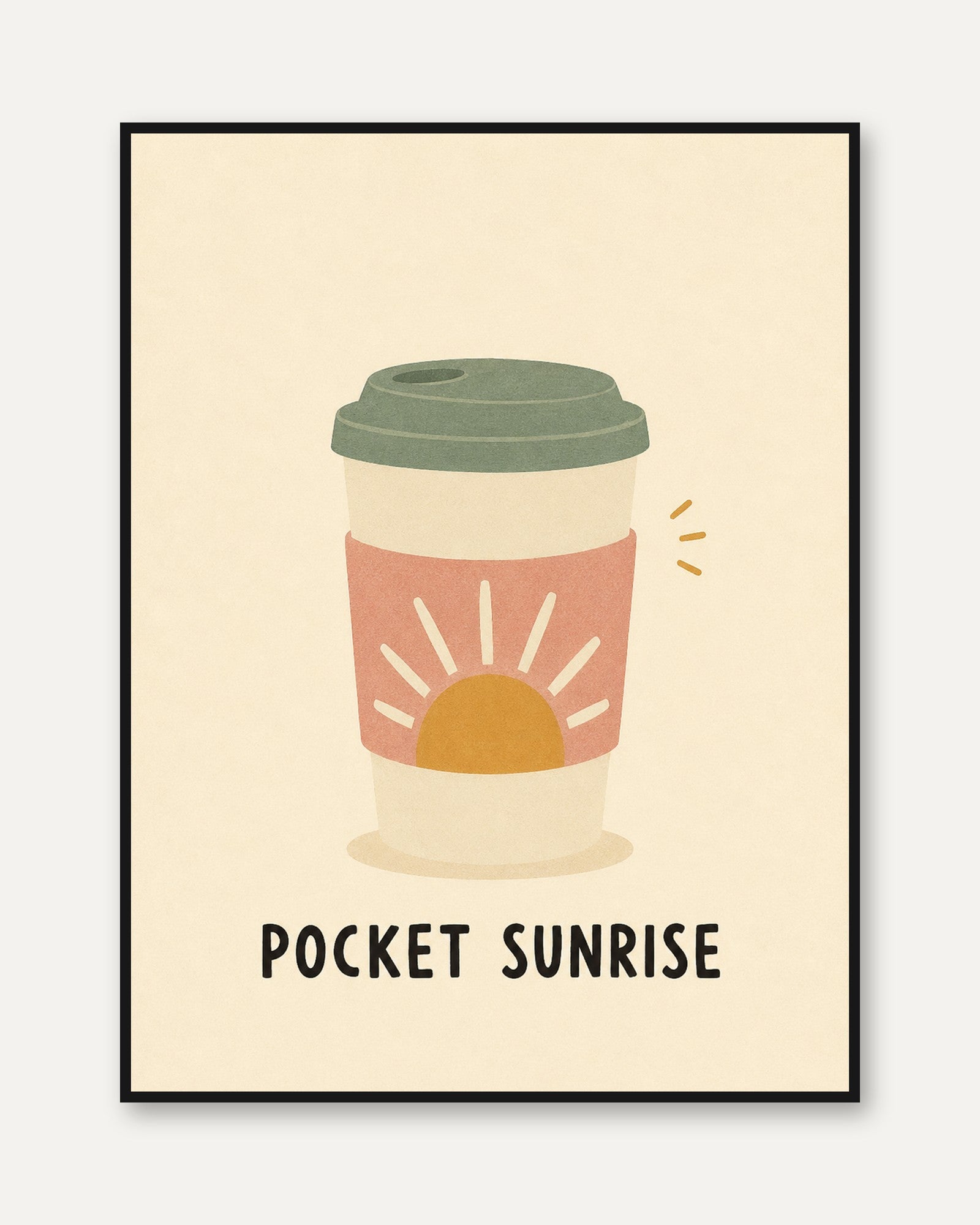 Pocket Sunrise Coffee Cup Print: Minimalist Modern Wall Art - framed