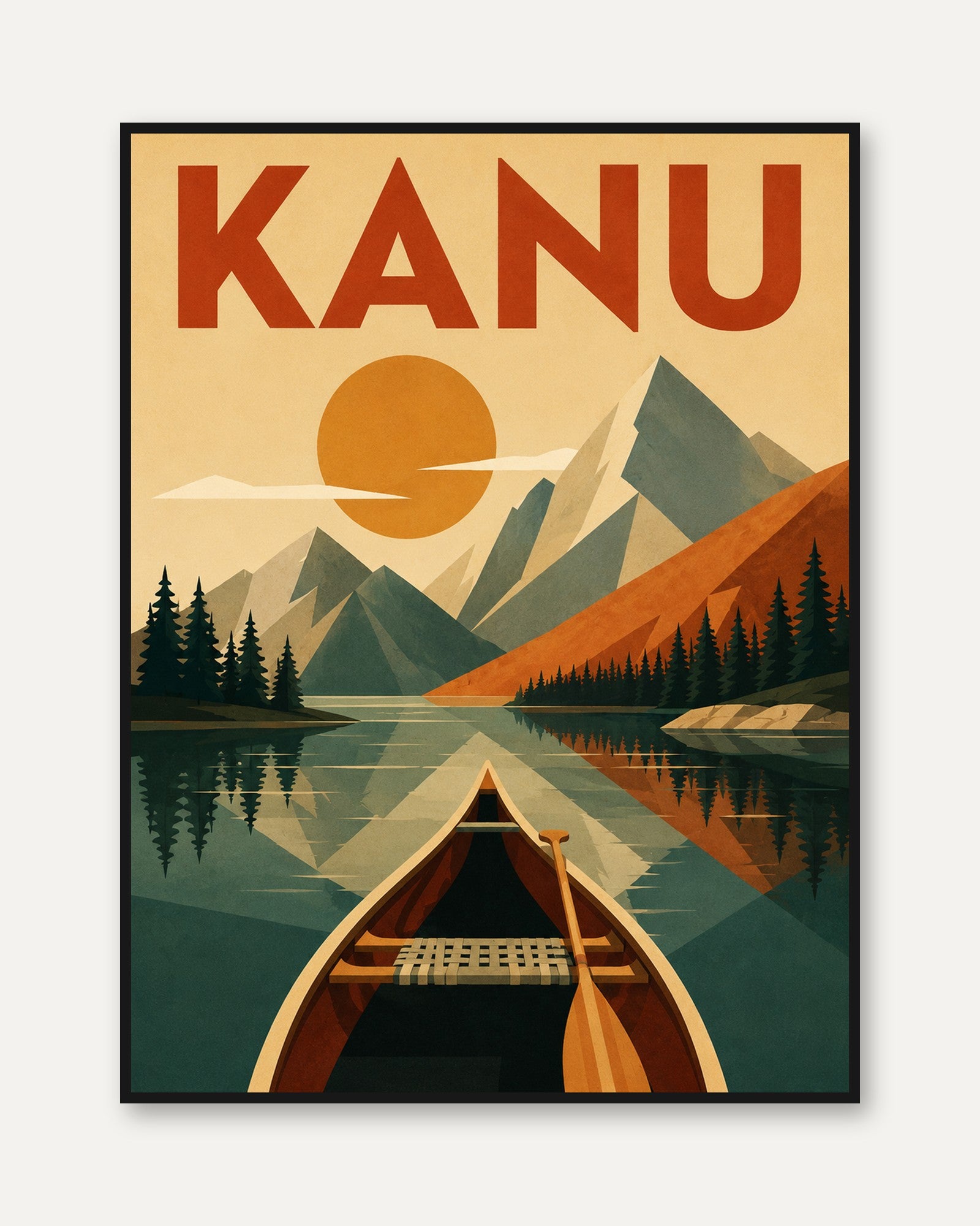 Vintage Travel Poster – Mountain Lake Wall Art - framed