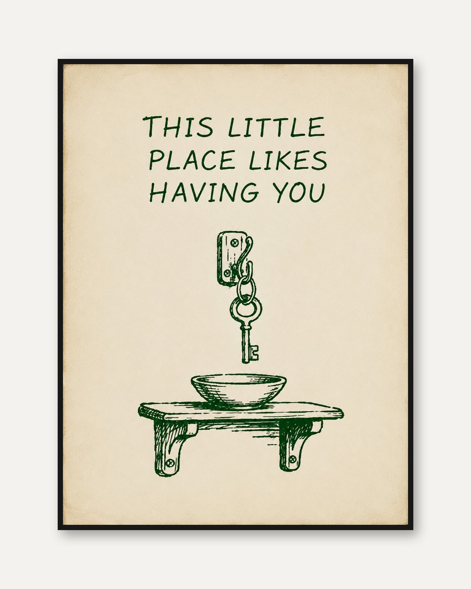 This Little Place Likes Having You: Vintage Key Illustration Print - framed