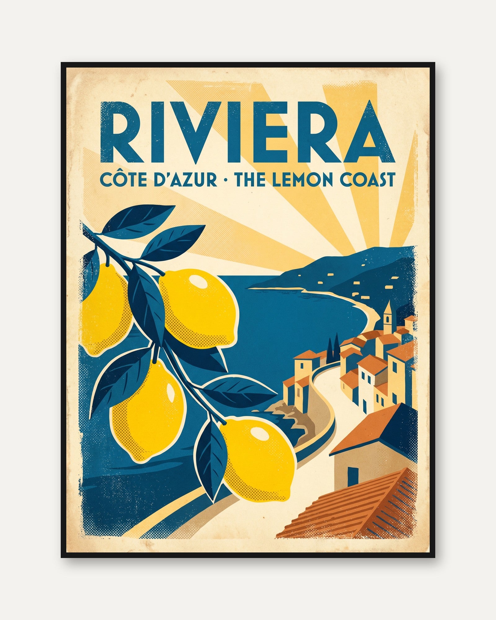 Riviera Côte d'Azur Travel Poster: Vintage Lemon Coast Art Print - framed