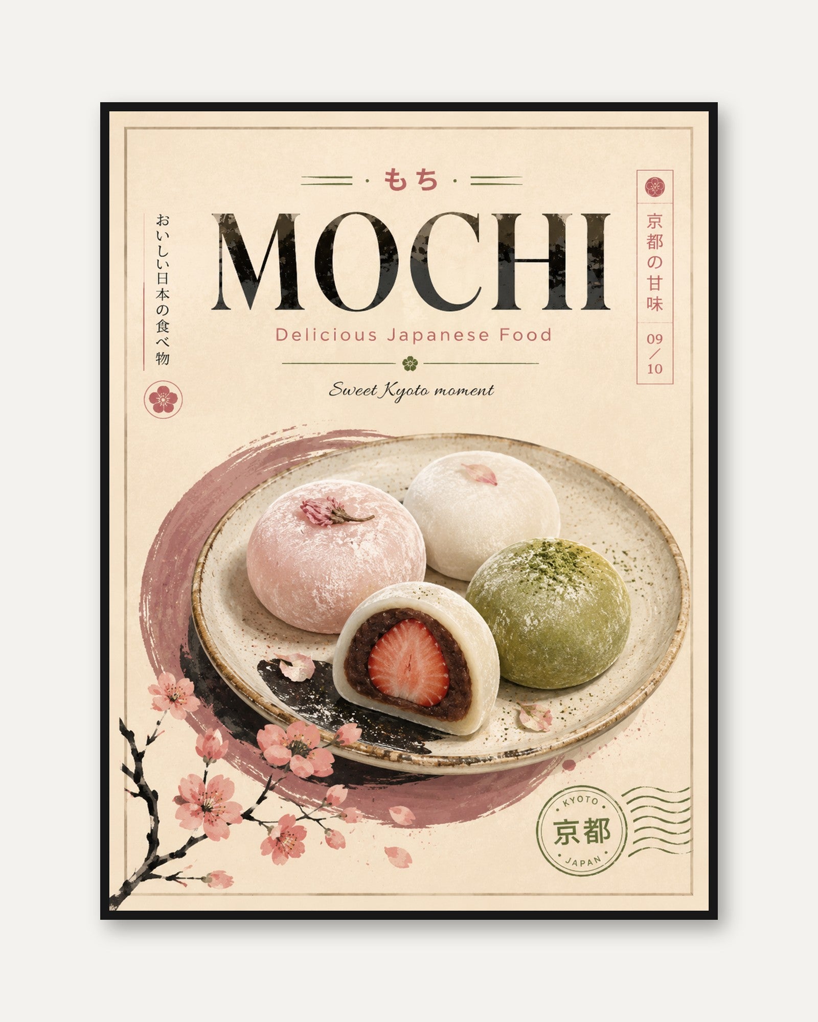 Vintage Mochi Art Print: Kyoto Sweets - framed