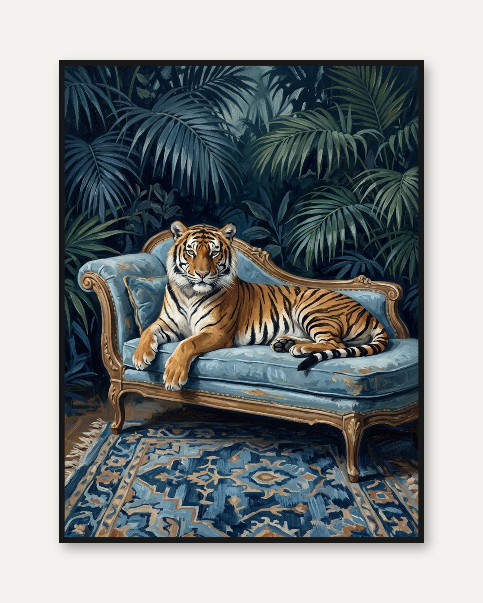 Tiger on Victorian Sofa Print – Jungle Maximalist - framed