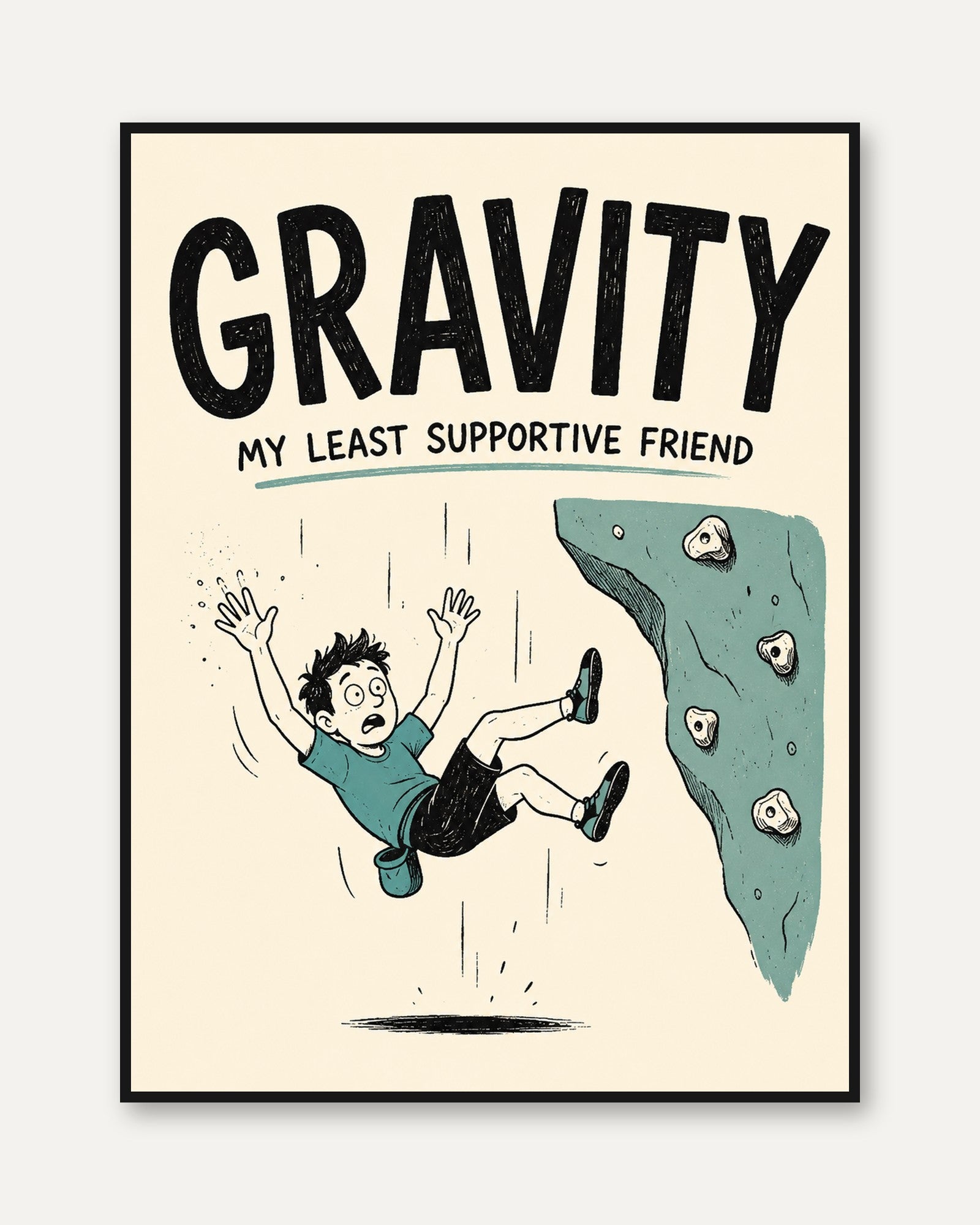 Gravity Humor Poster: Retro Rock Climbing Illustration - framed