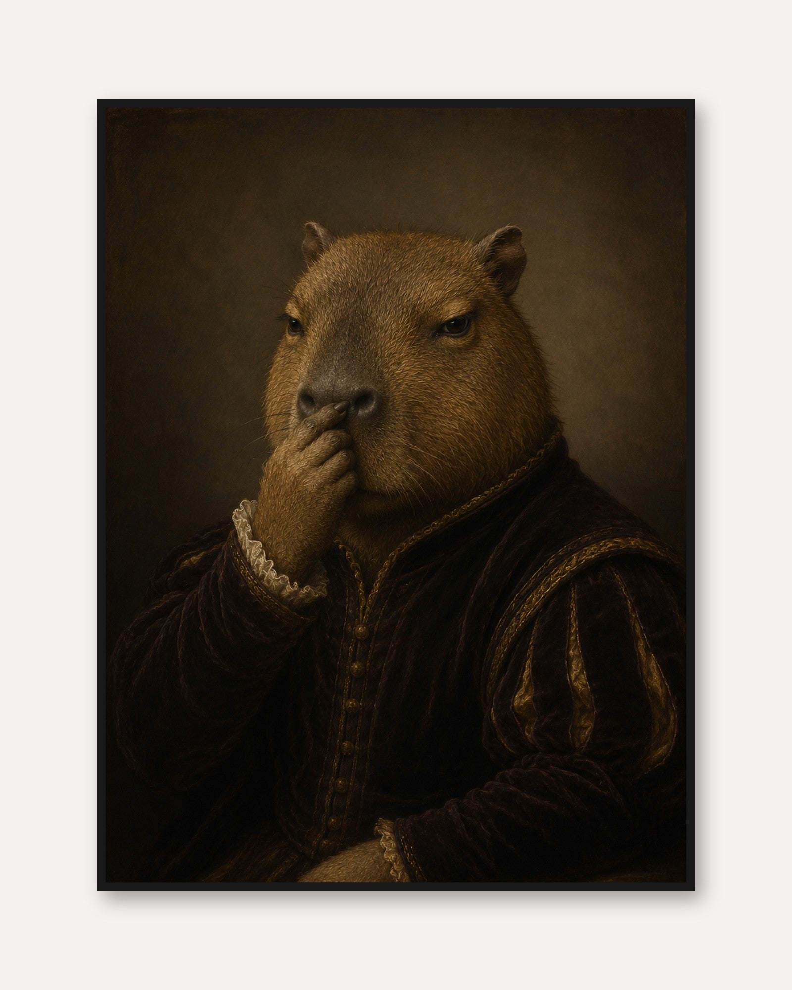 Funny Bathroom Poster Capybara Renaissance Portrait Print: Dutch - framed