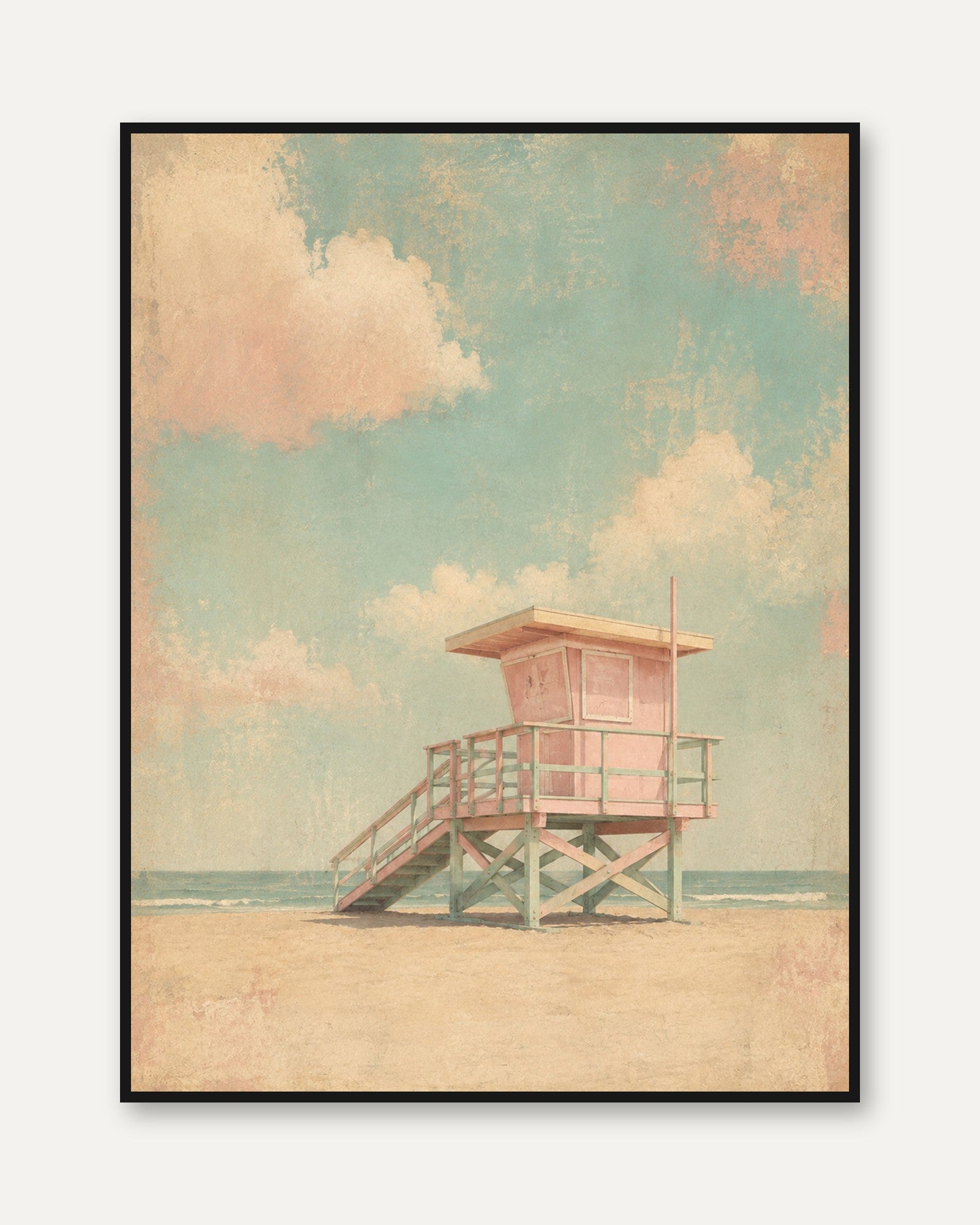 Beach Lifeguard Tower Print – Coastal Wall Art - framed