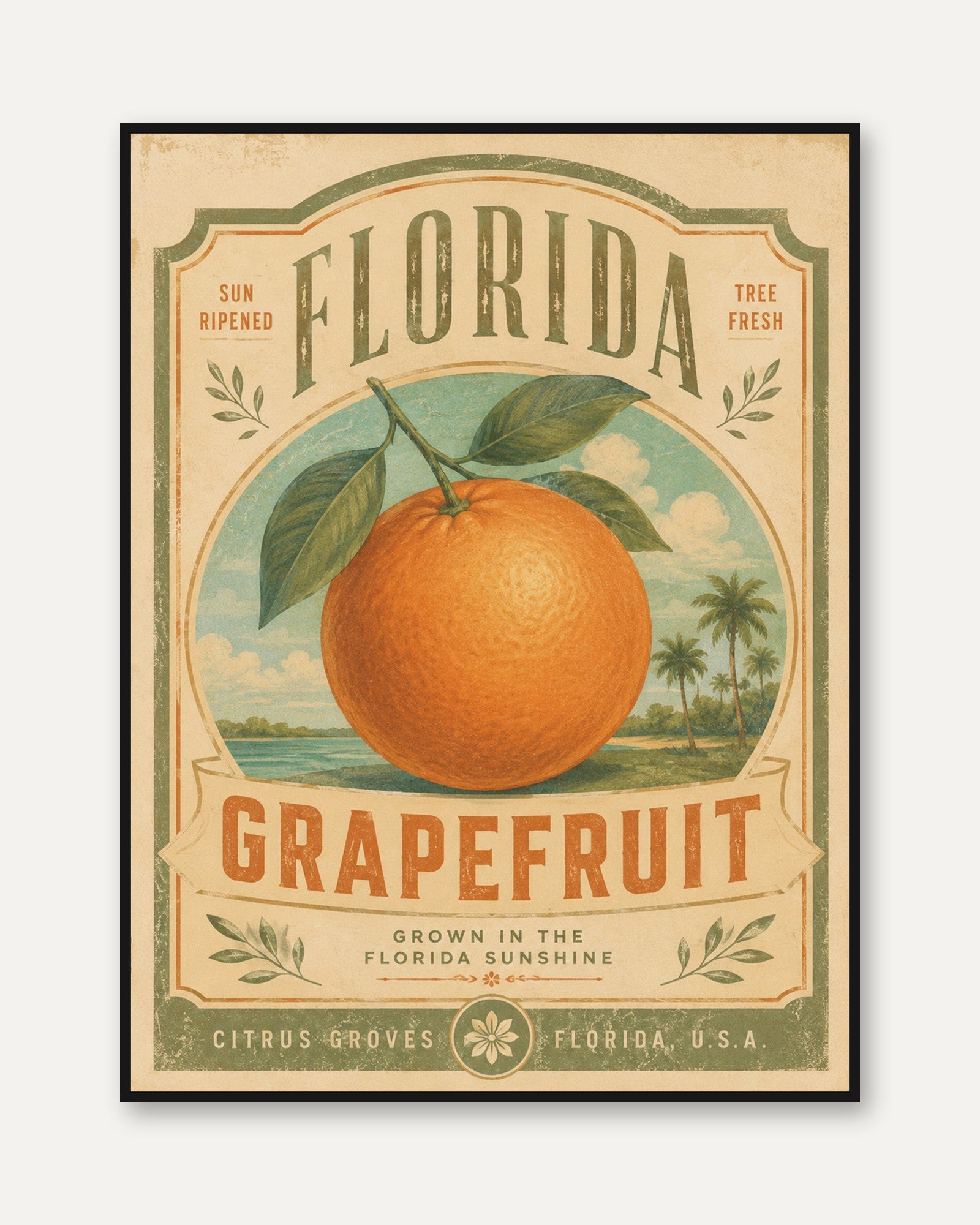 Florida Grapefruit Poster – Vintage Citrus Print - framed