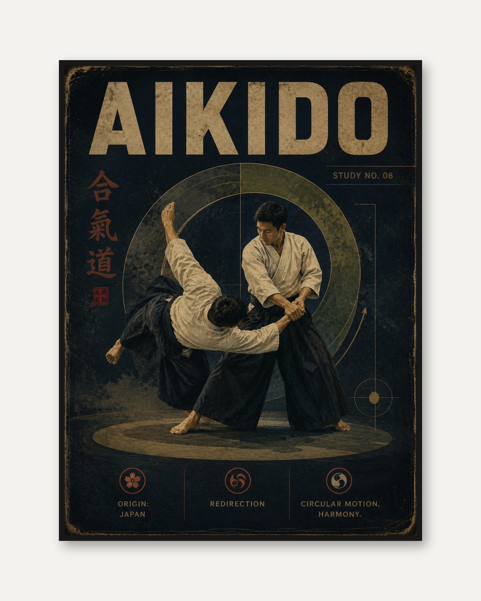 Aikido Wall Art: Vintage Martial Arts Study - framed
