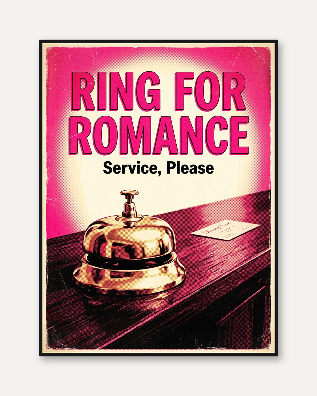 Ring for Romance Retro Poster: Vintage Pink Service Bell Art - framed