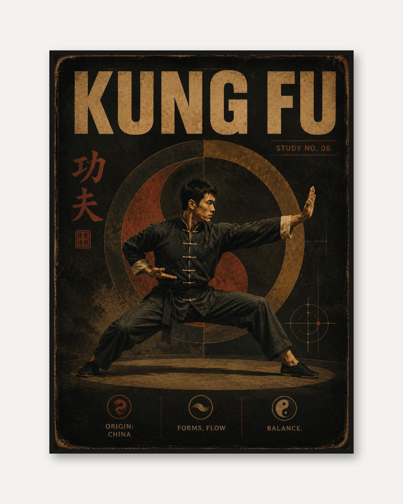 Martial Arts Poster: Retro Kung Fu Style - framed