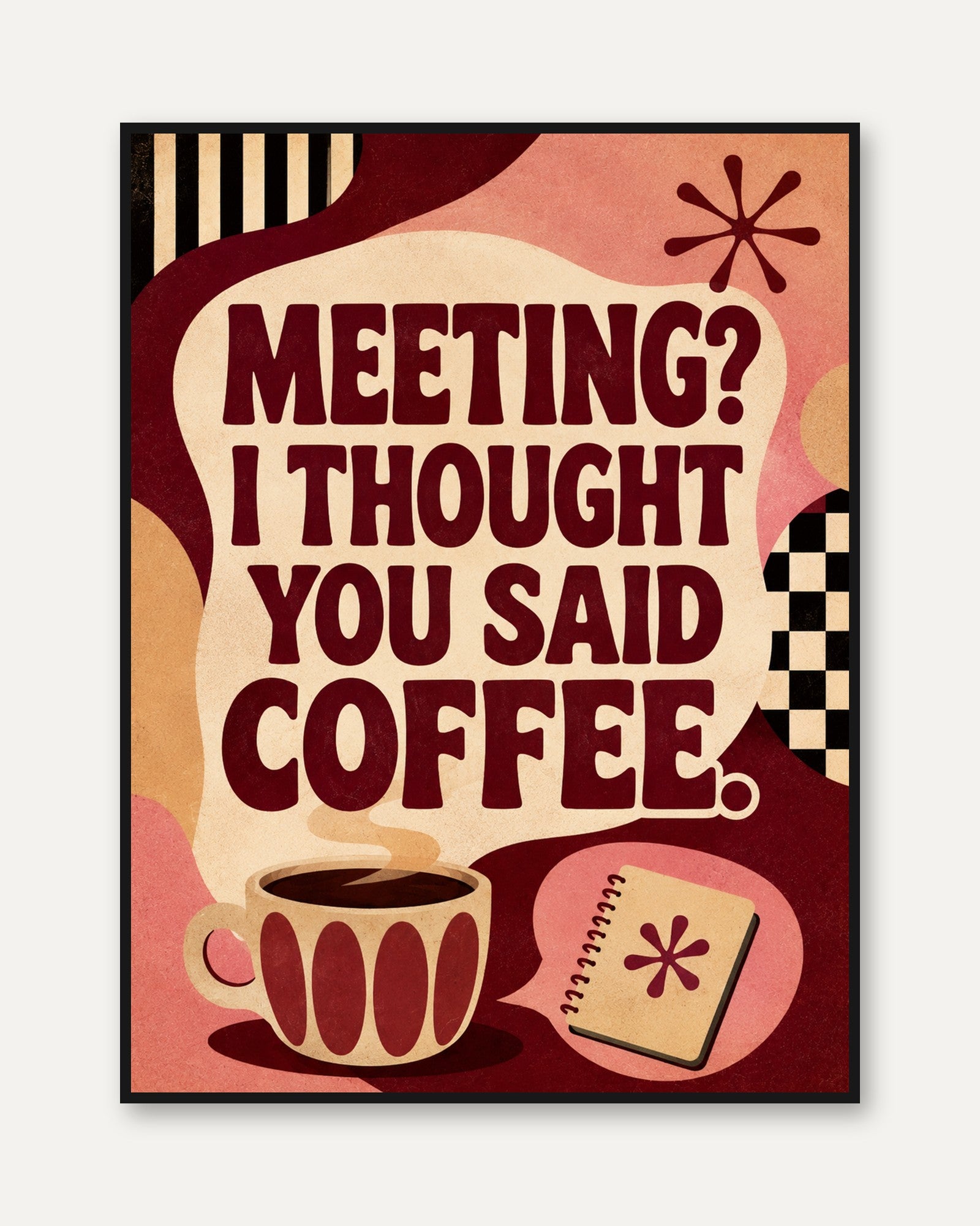 Meeting Coffee Print: Retro Mid-Century Office Humor Wall Art - framed