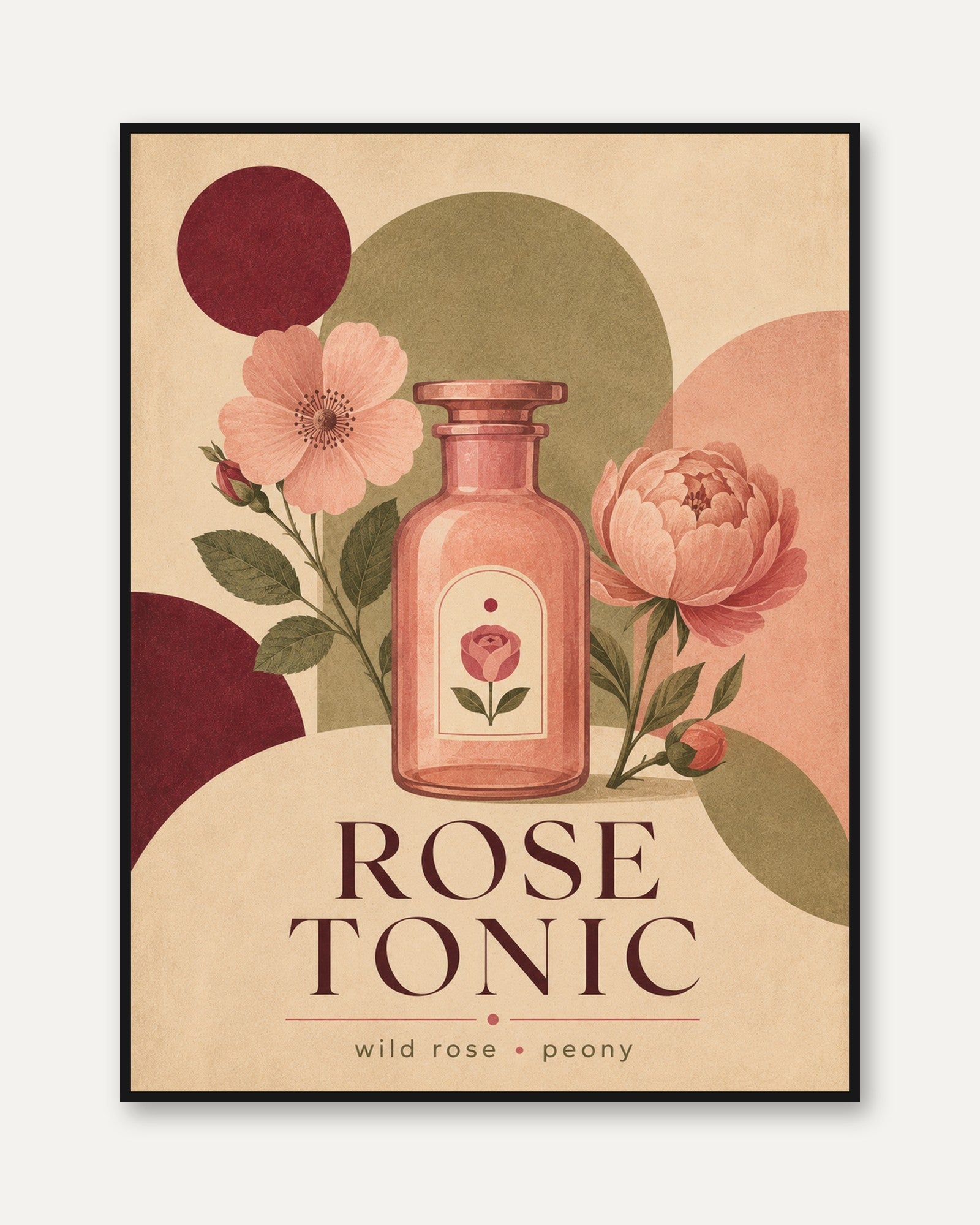Rose Tonic Botanical Print: Vintage Apothecary Art Poster - framed